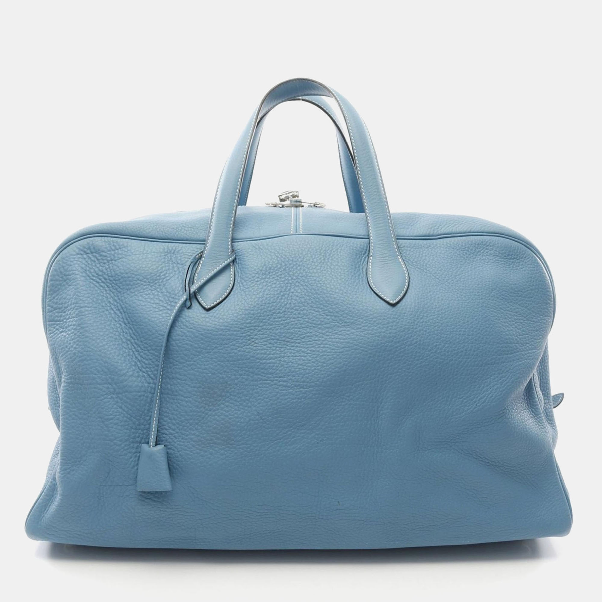 

Hermes Blue Jean Clemence Leather Victoria 50 Hand Bag