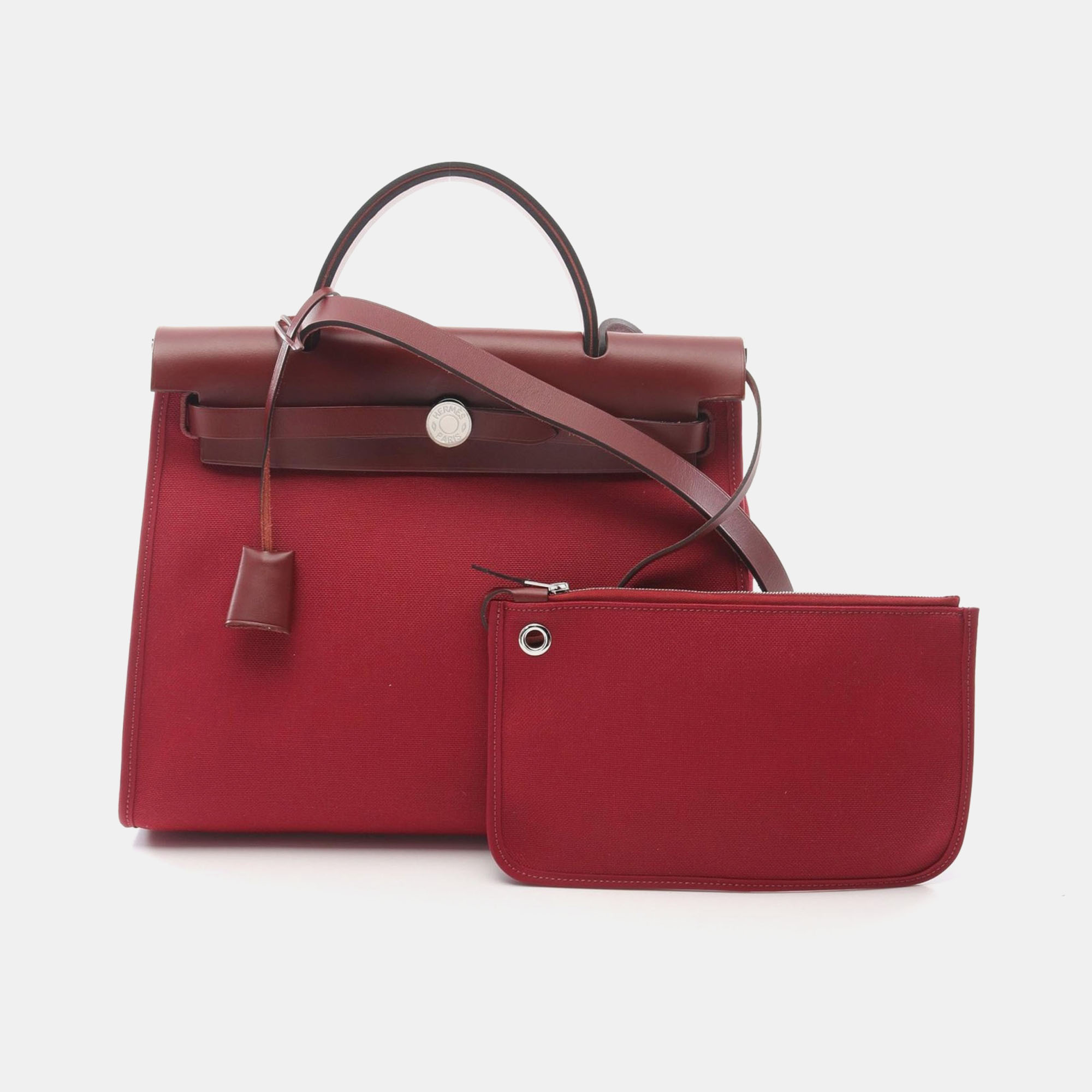 

Hermes Bordeaux Toile and Leather Herbag Zip 31 Handbag, Red