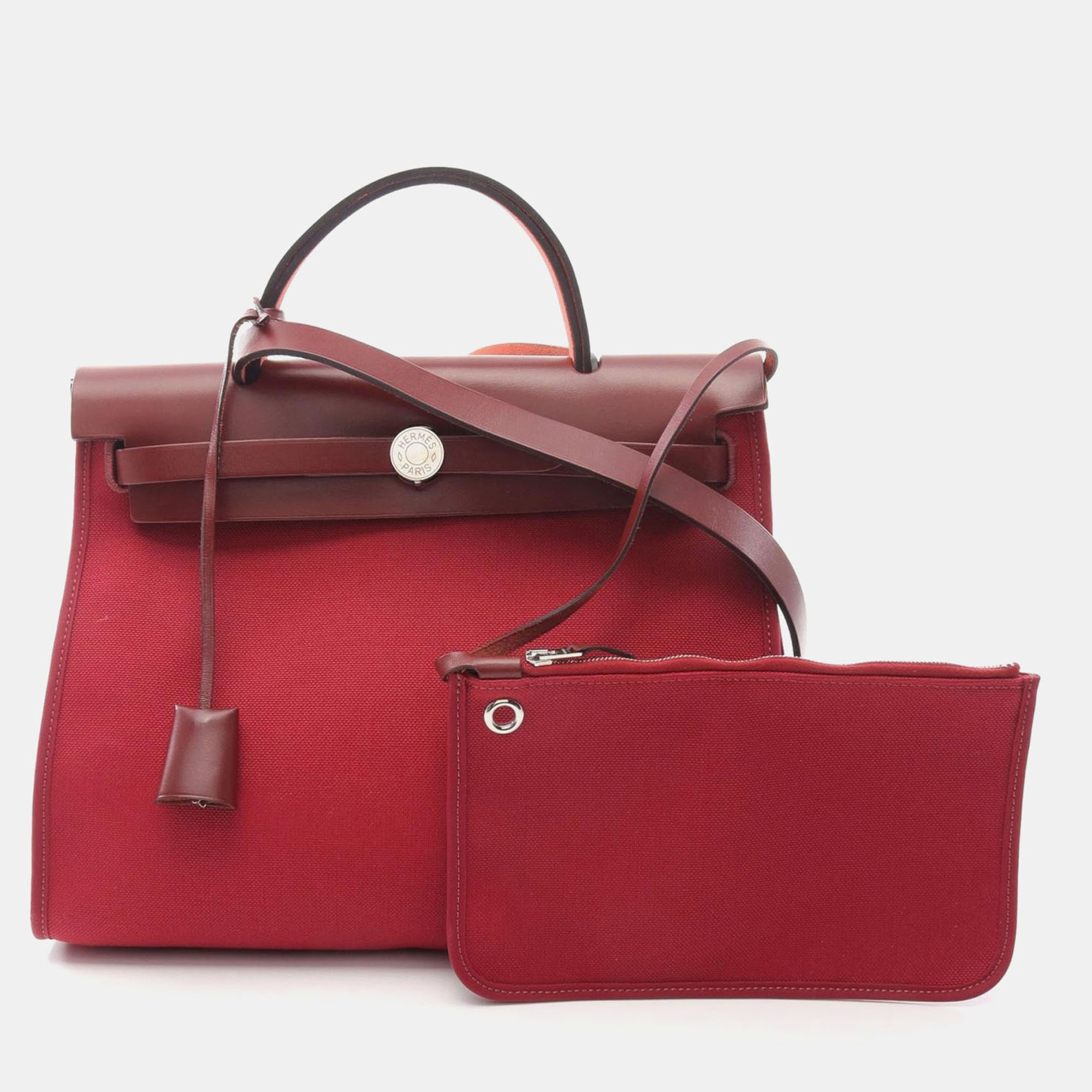 

Hermes Bordeaux Toile and Leather Herbag Zip 31 Handbag, Brown