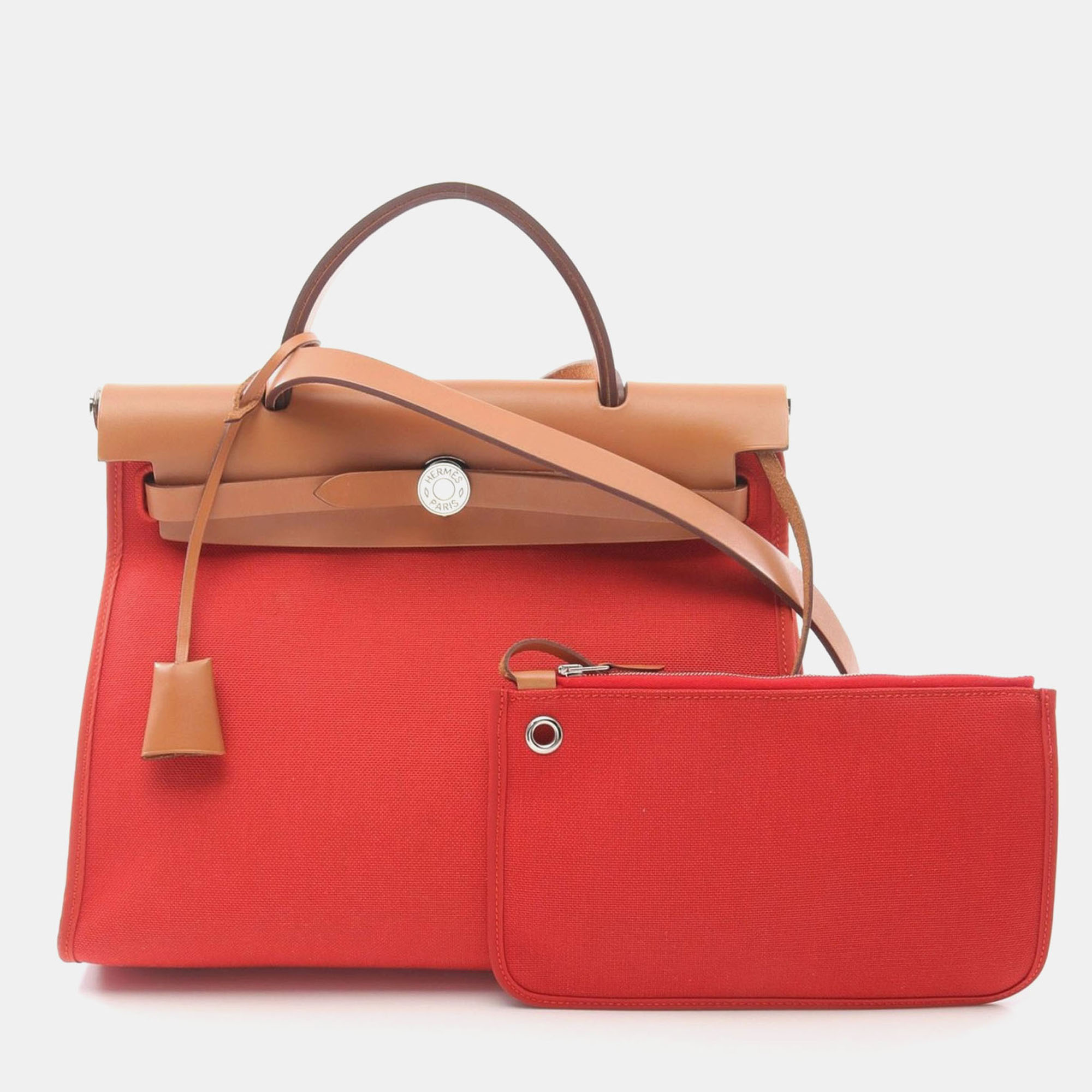 

Hermes Red/Brown Toile and Leather Herbag Zip 31 Handbag