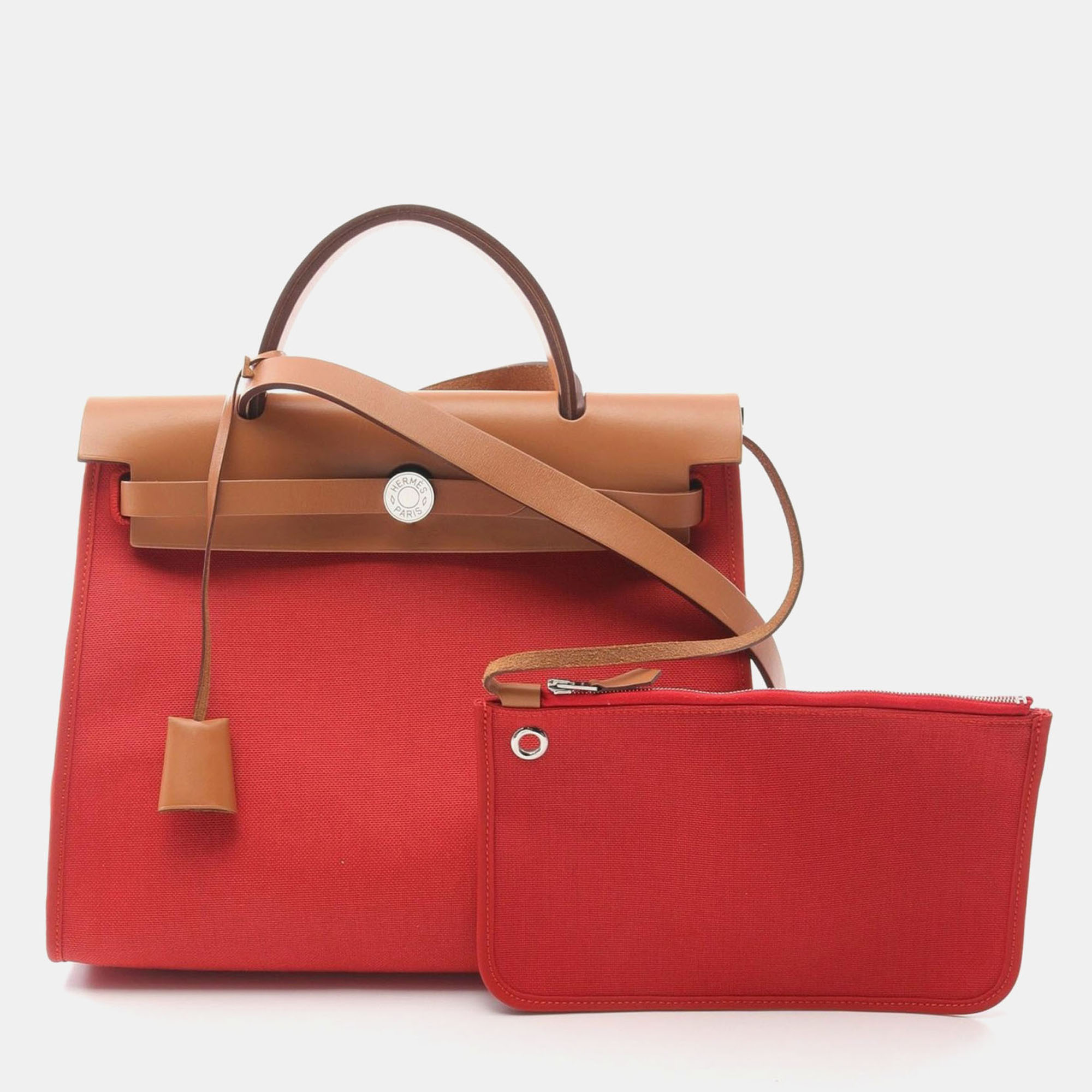 

Hermes Red/Brown Toile and Leather Herbag Zip 31 Handbag