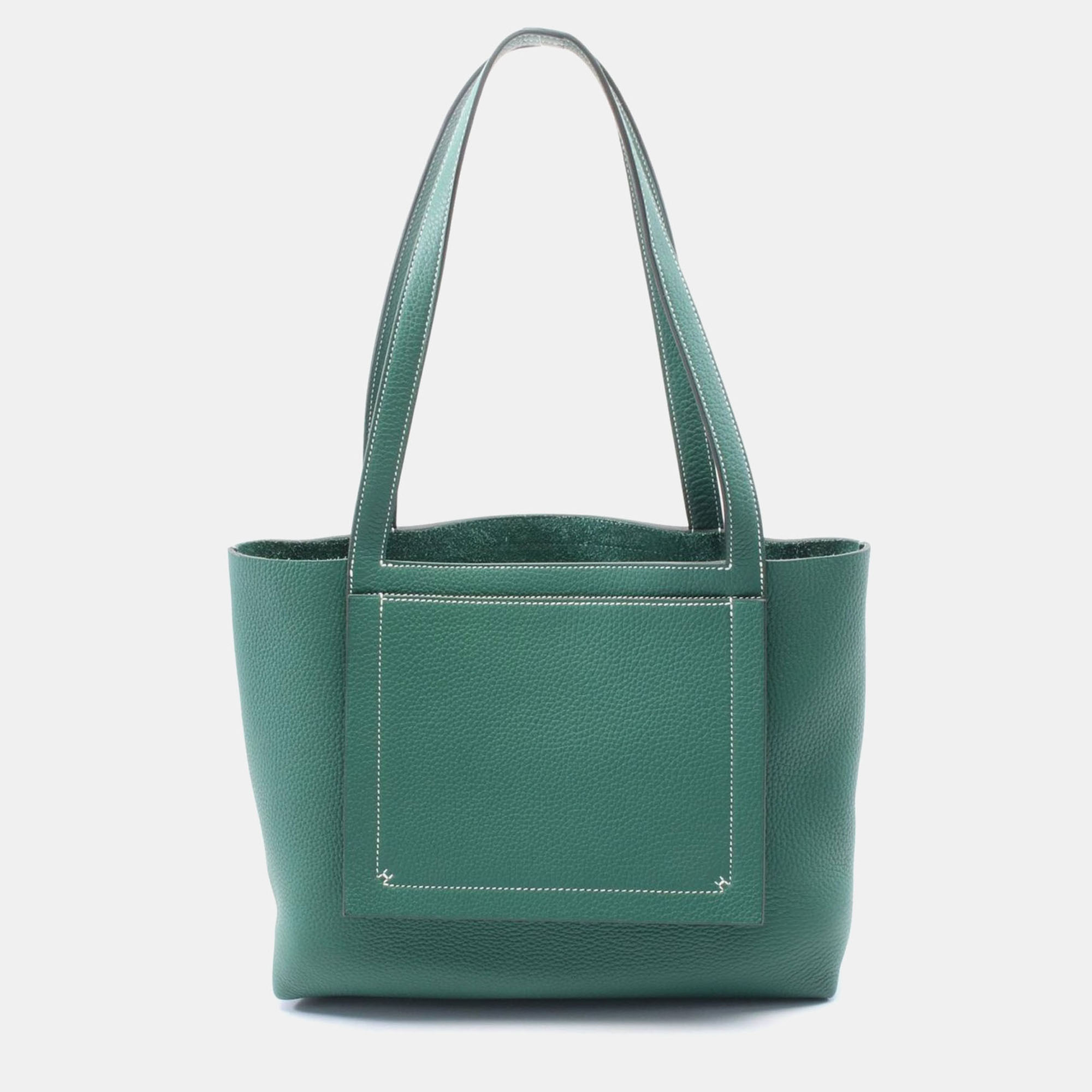 

Hermes Green Clemence Leather Cabas 31 Tote