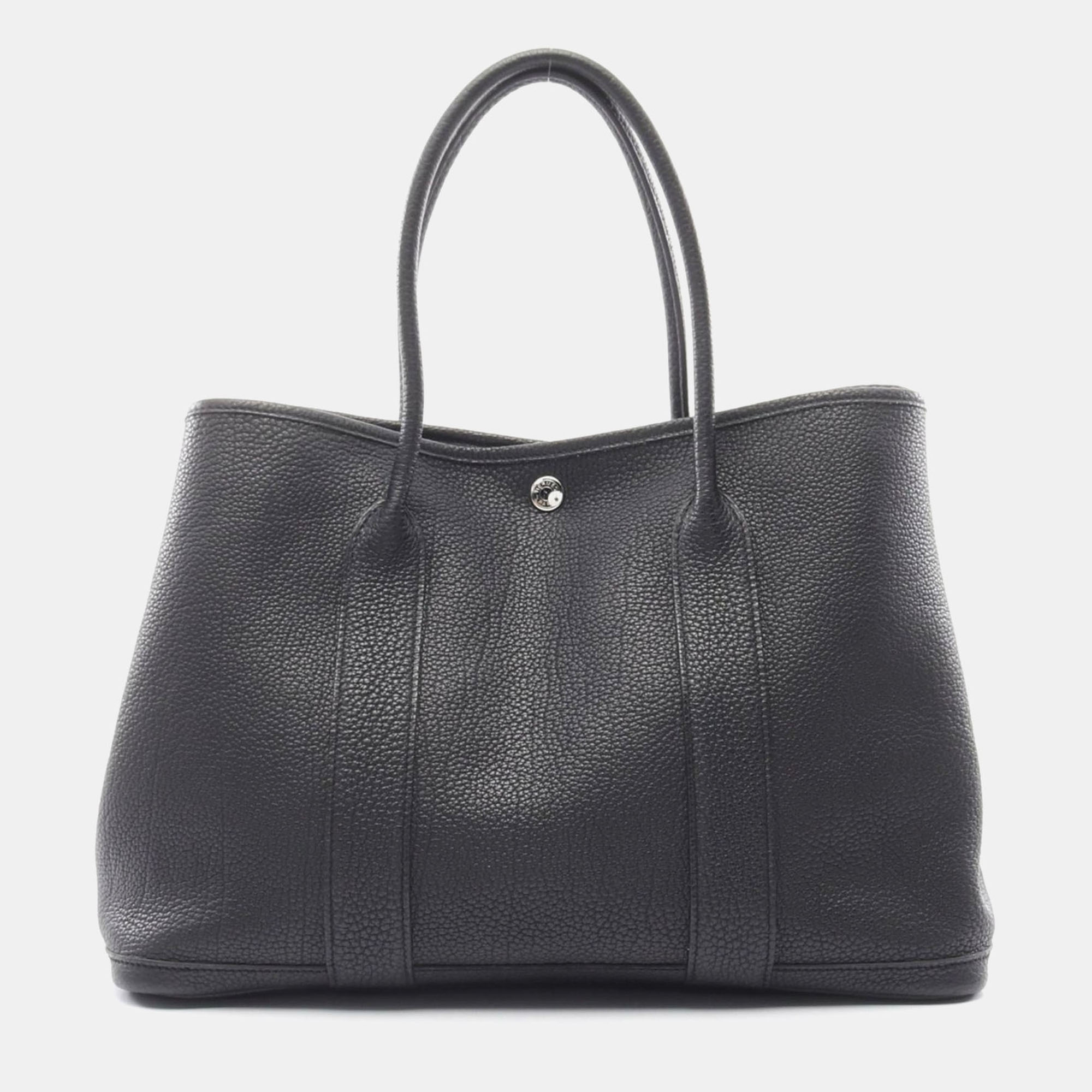 

Hermes Black Leather Garden Party Tote Bag