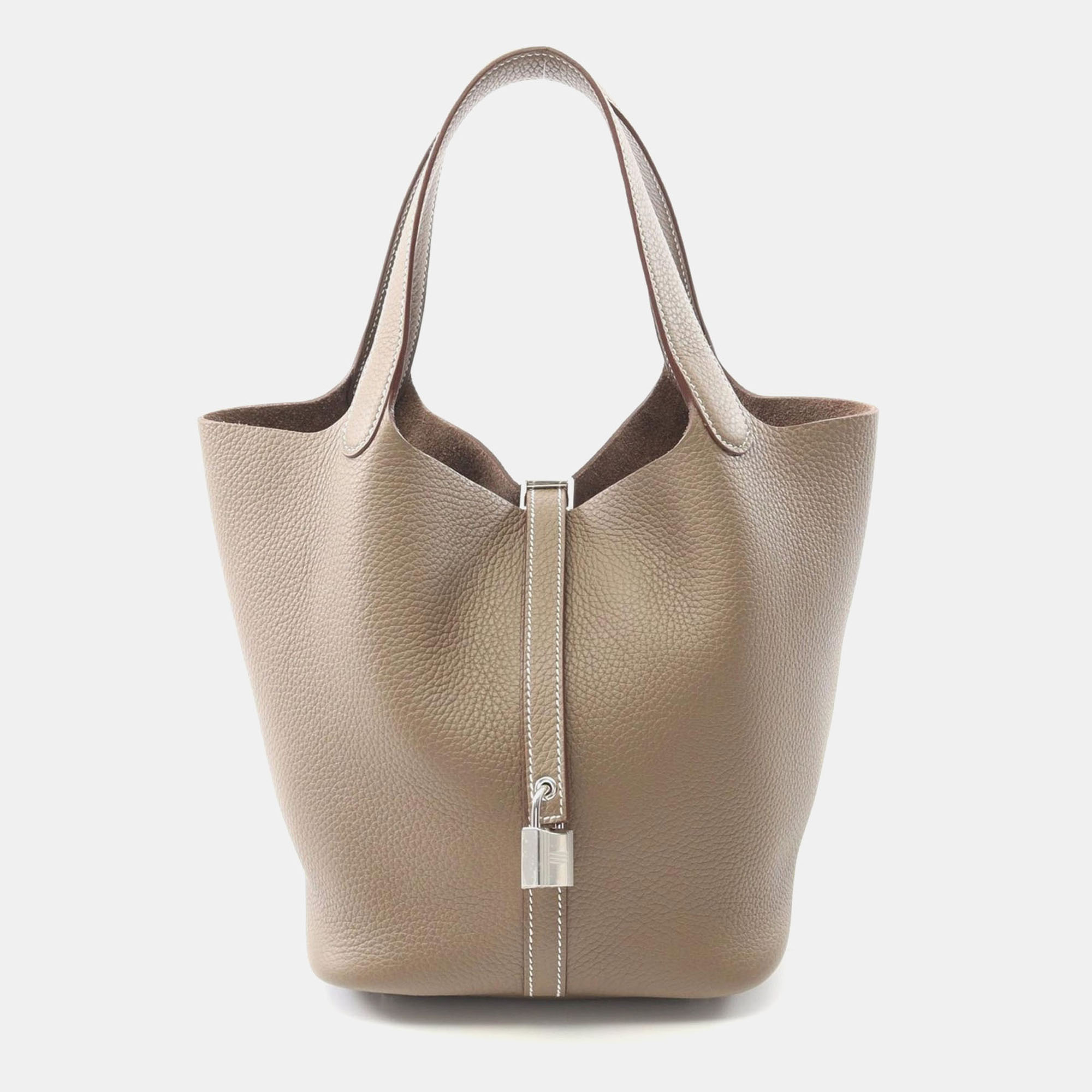 

Hermes Etoupe Taurillon Clemence Picotin Lock 22 Handbag, Brown