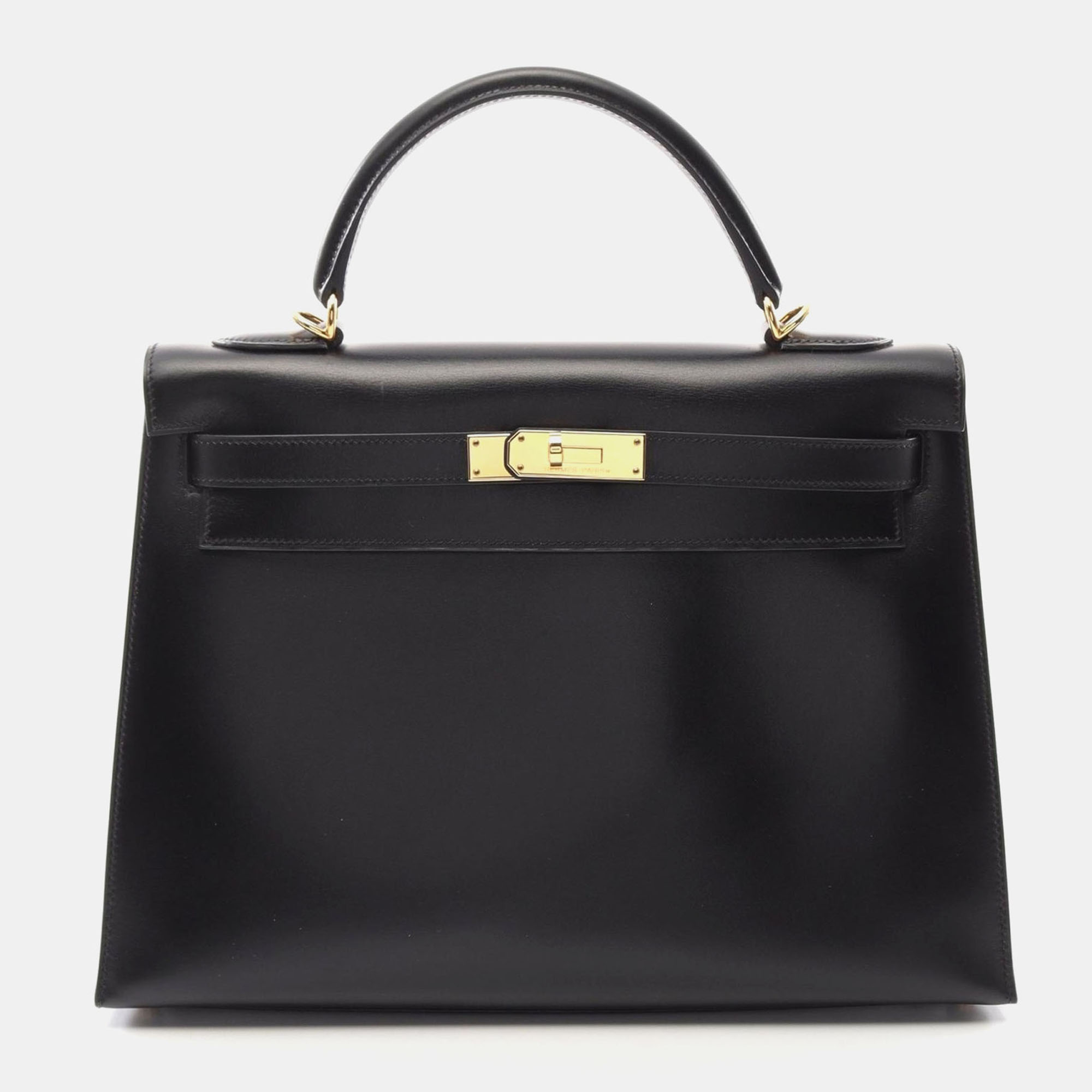 

Hermes Black Box Calf Leather Kelly 32 Handbag
