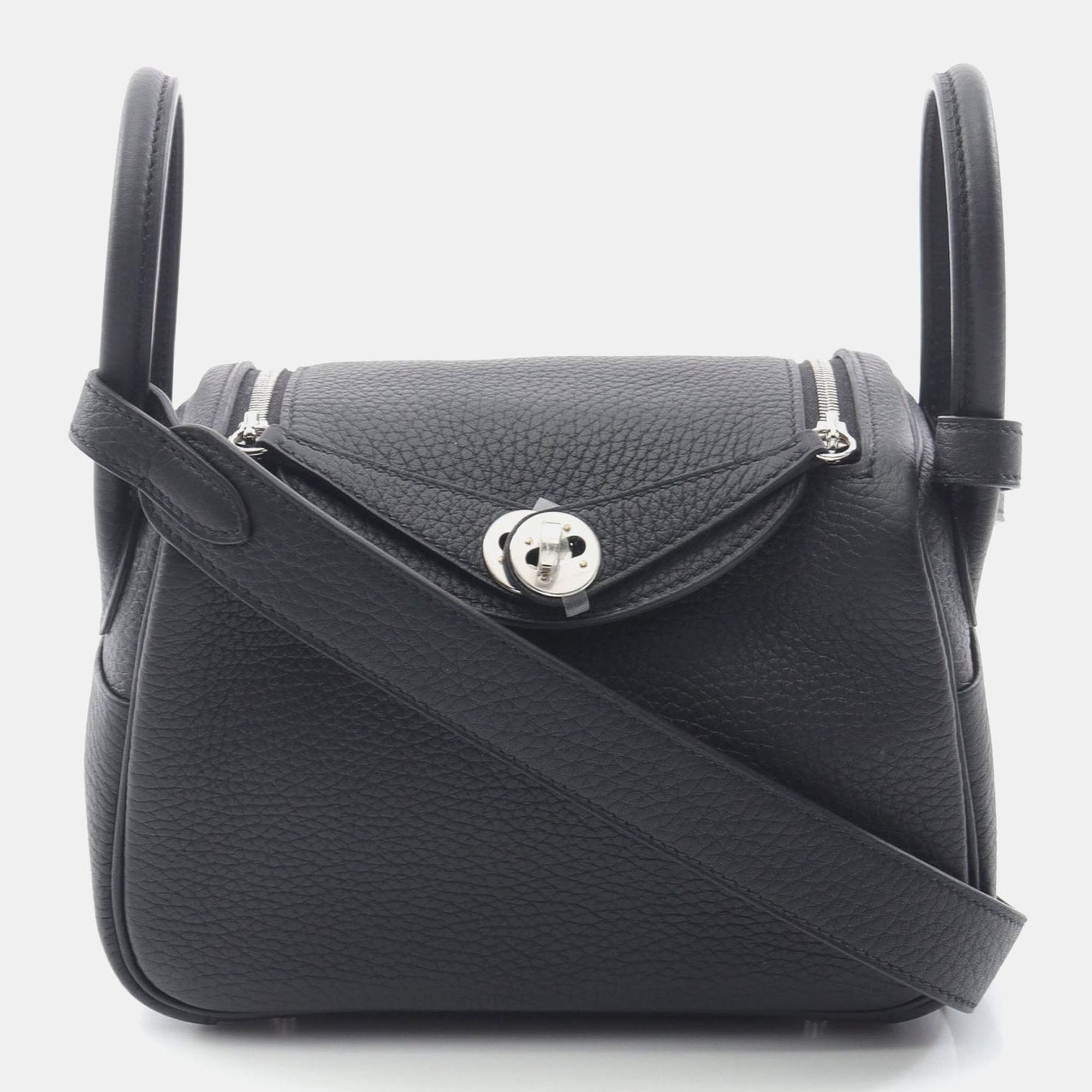 

Hermes Black Taurillon Clemence Leather Lindy Mini Shoulder Bag