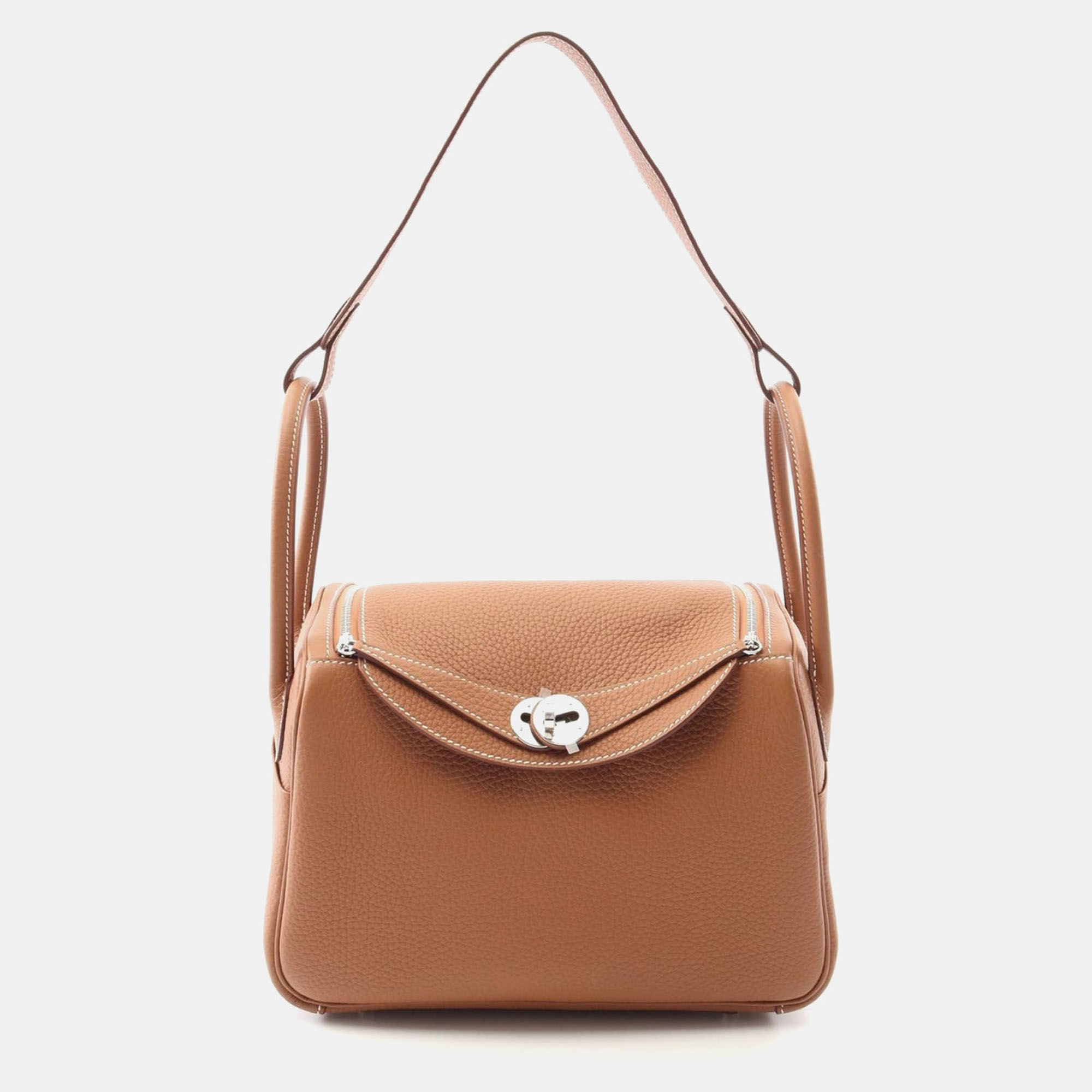 

Hermes Brown Taurillon Clemence Leather Lindy 26 Shoulder Bag