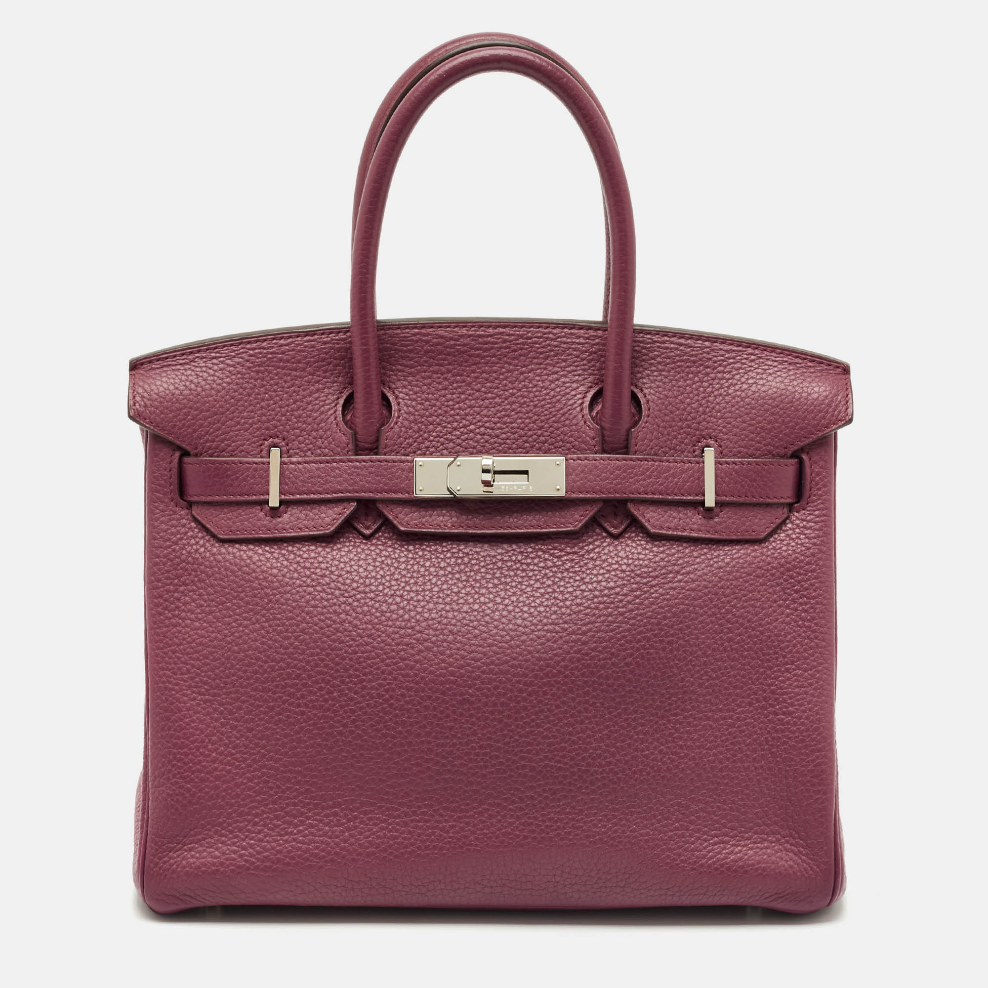 

Hermes Tosca Taurillon Clemence Leather Palladium Finish Birkin 30 Bag, Purple