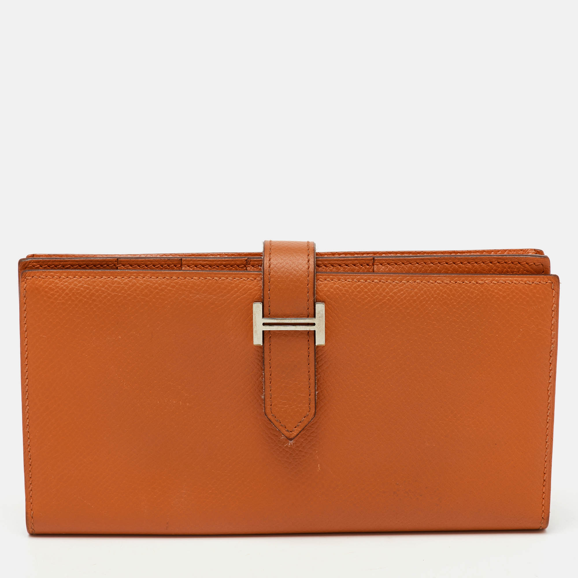 

Hermes Moutarde Epsom Leather Bearn Gusset Wallet, Orange