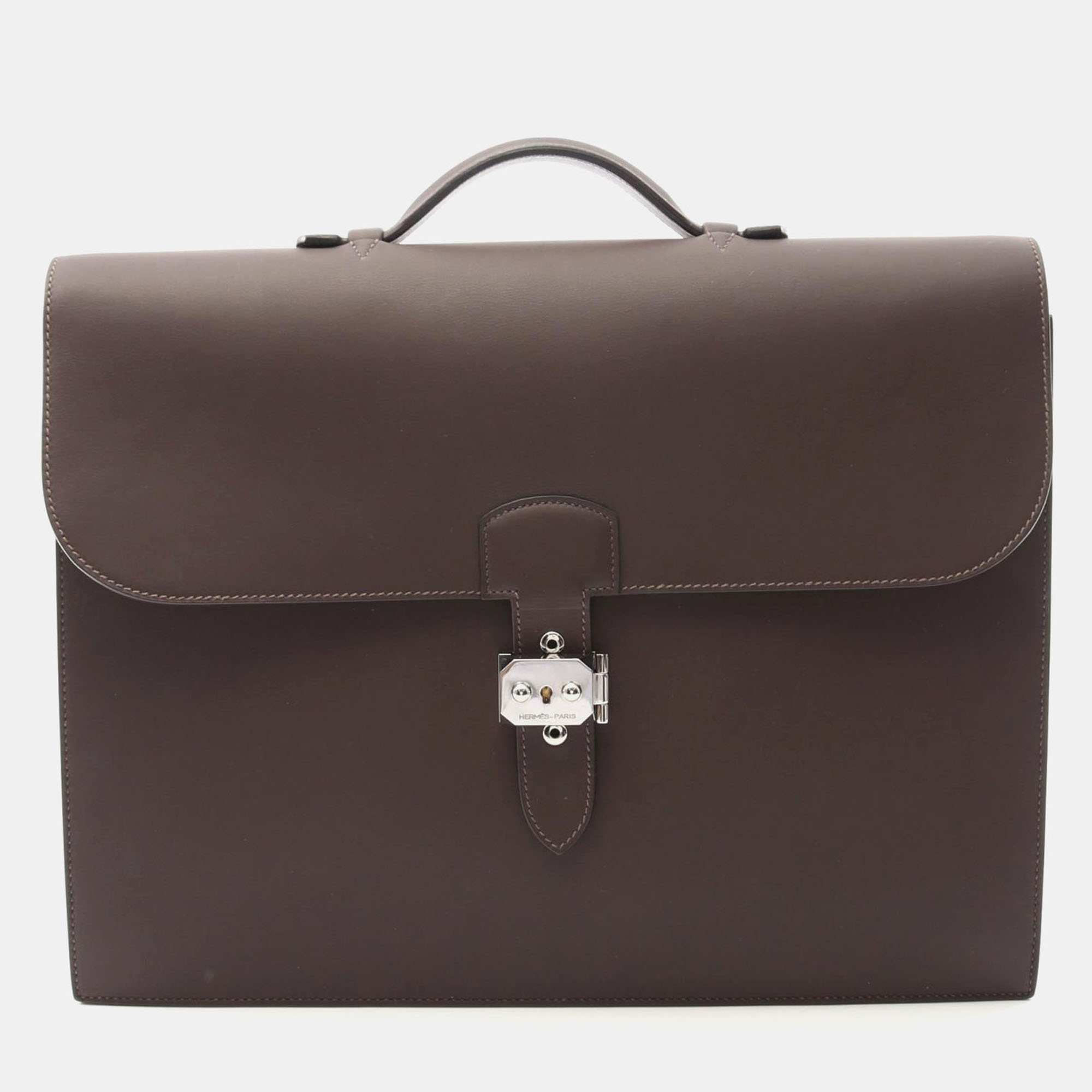 

Hermes Sac A Depeche 38 Brown Chocolat Leather Briefcase Business Bag