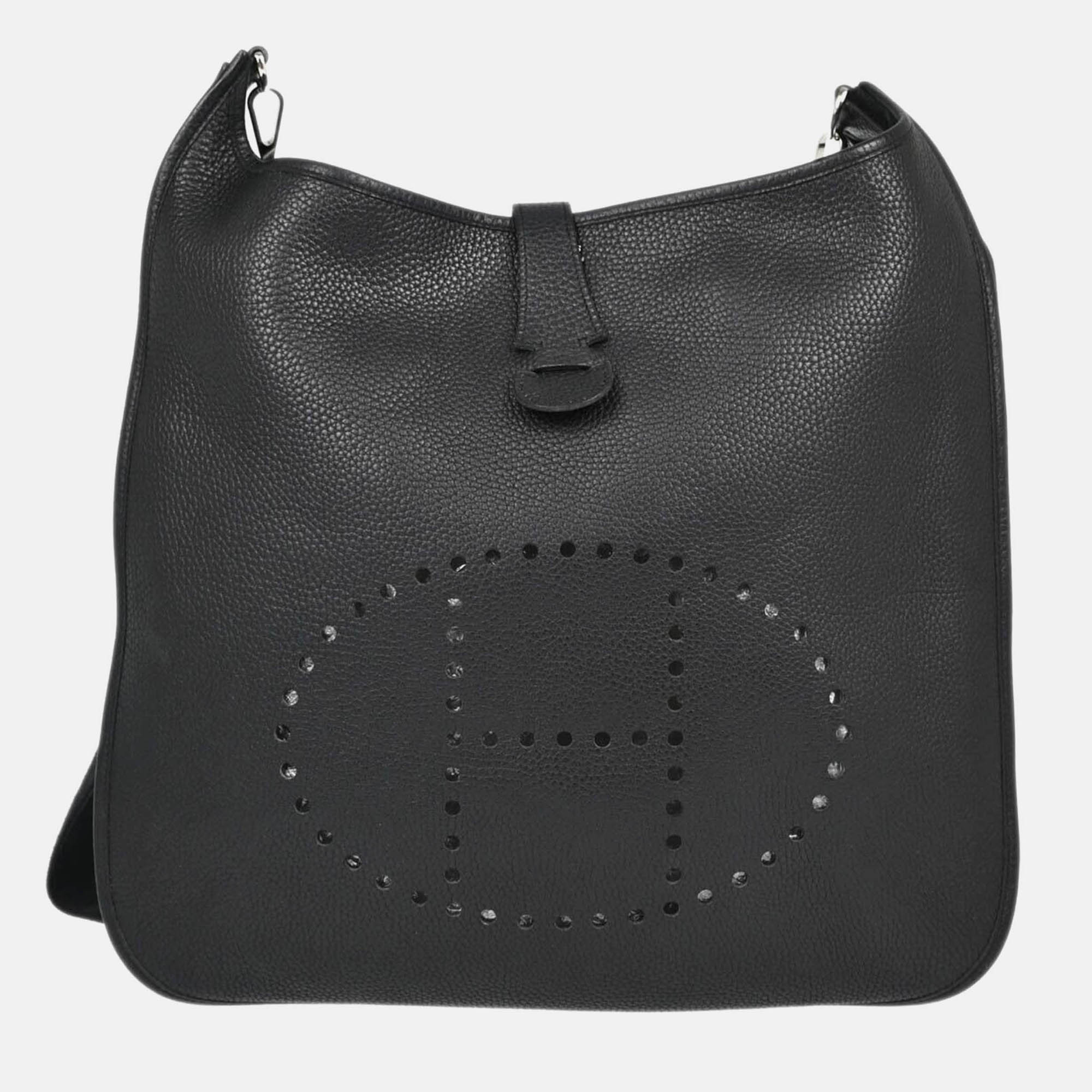 

Hermes Evelyne II Black Taurillon Clemence 41 TGM Shoulder Bag