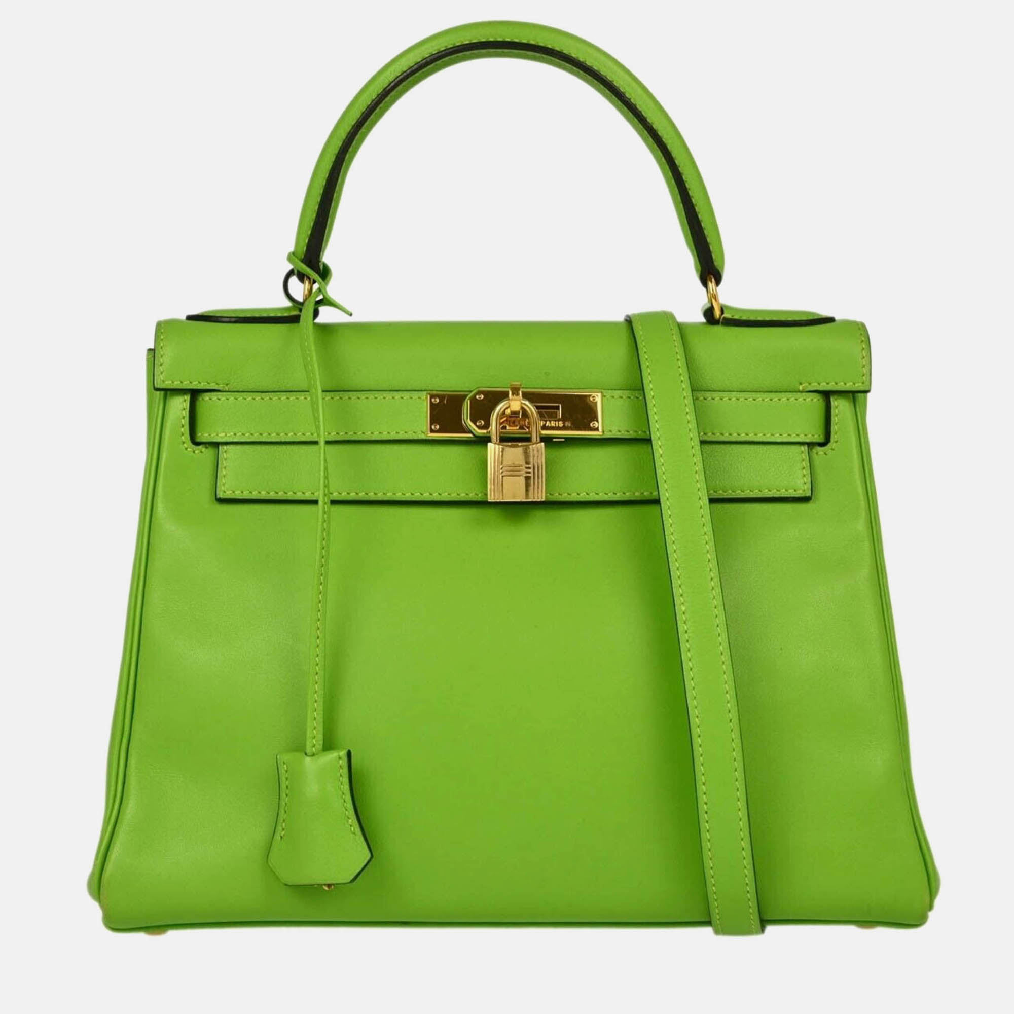 

Hermes Apple Green Gulliver Kelly 28 Retourne 2way Handbag