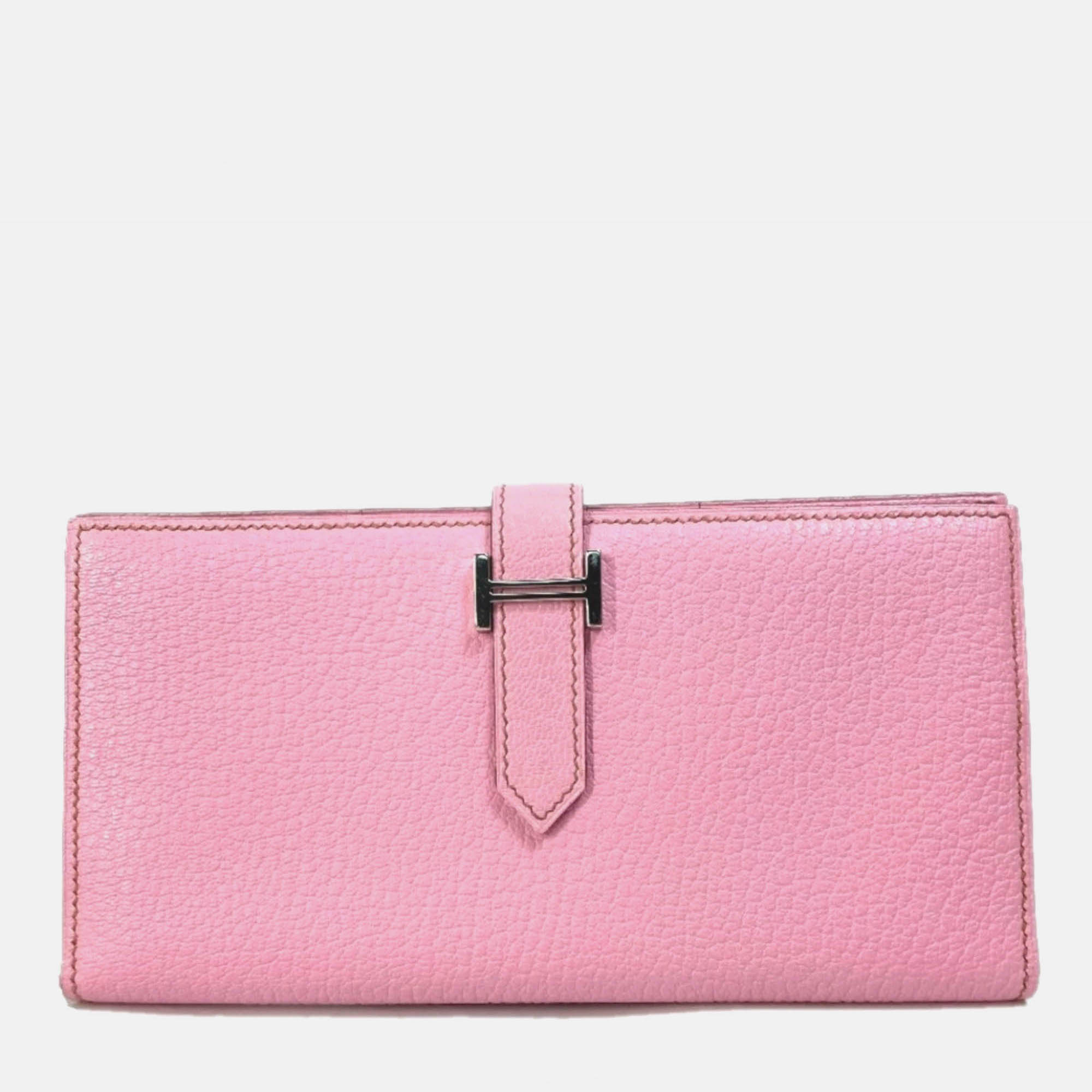 

Hermes Long Leather Pink H hardware Two Fold Wallet