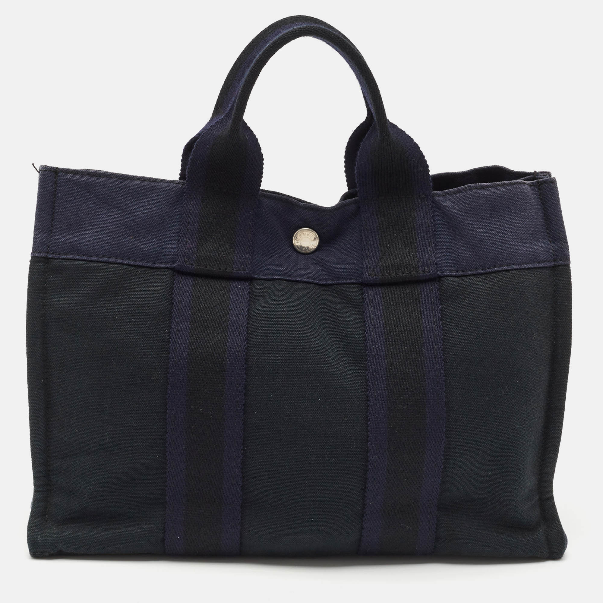 

Hermes Navy Blue/Black Canvas Fourre Tout PM Bag