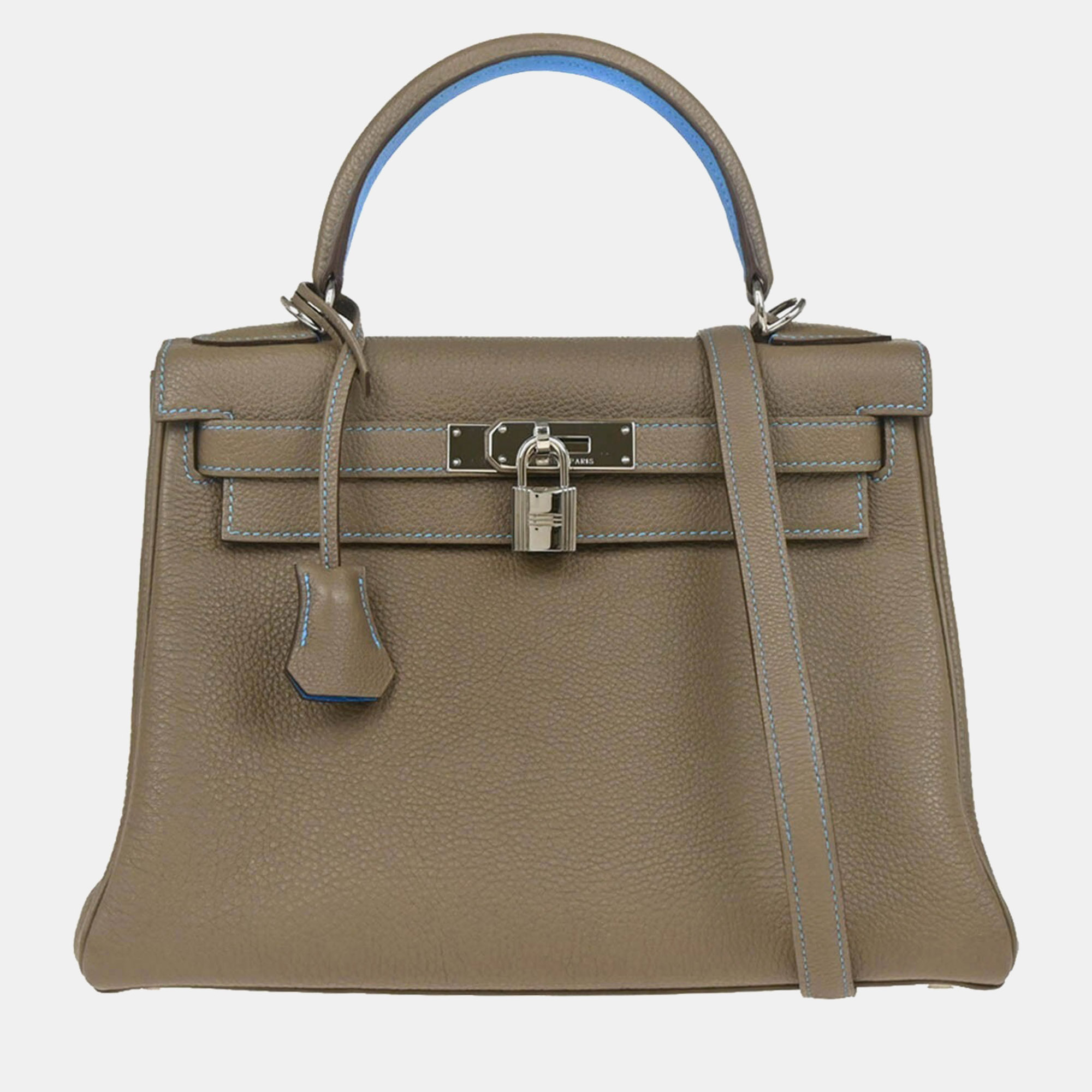 

Hermes Kelly 28 Retourne Etoupe Turquoise Togo Handbag, Brown