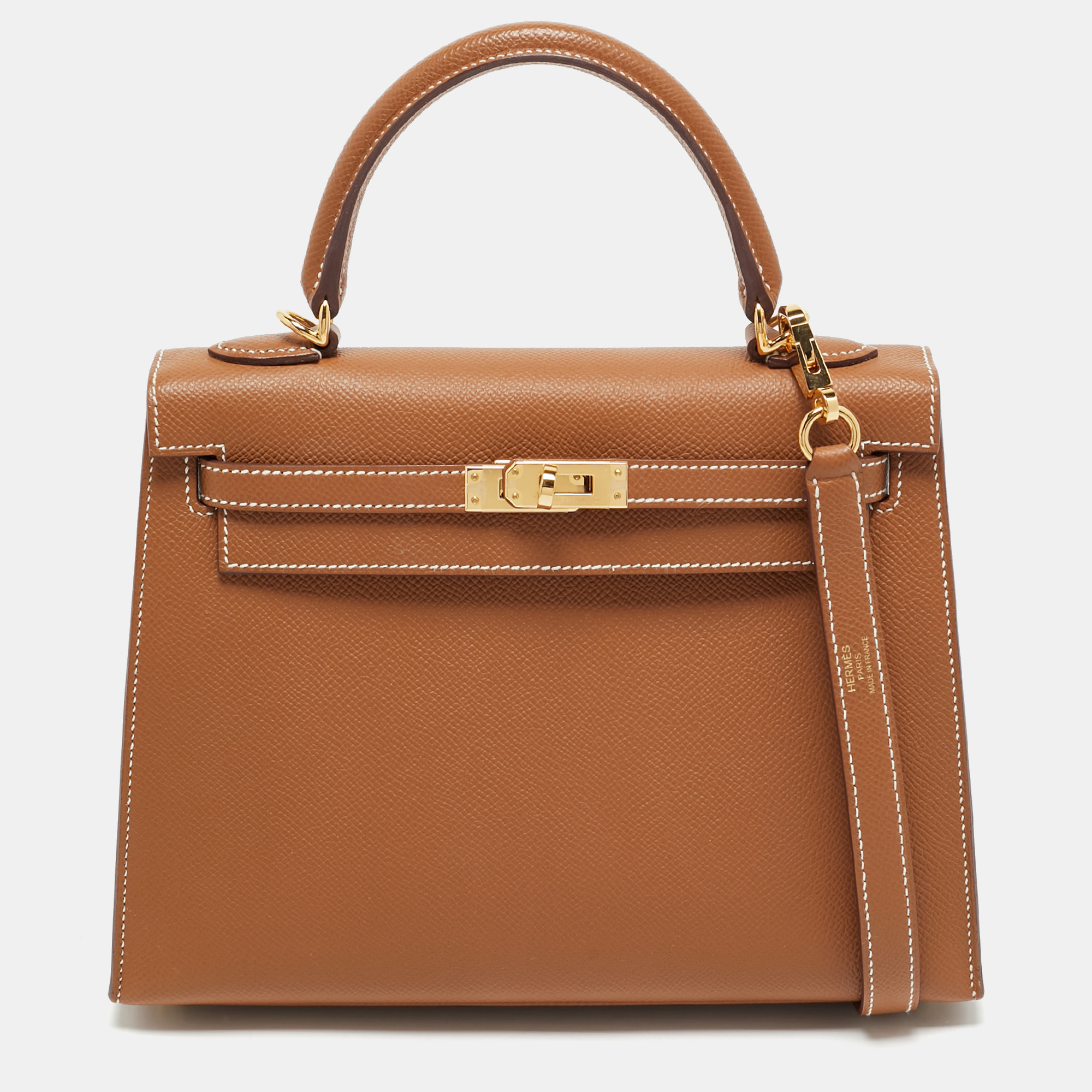 

Hermes Gold Epsom Leather Gold Finish Kelly Sellier 25 Bag, Brown