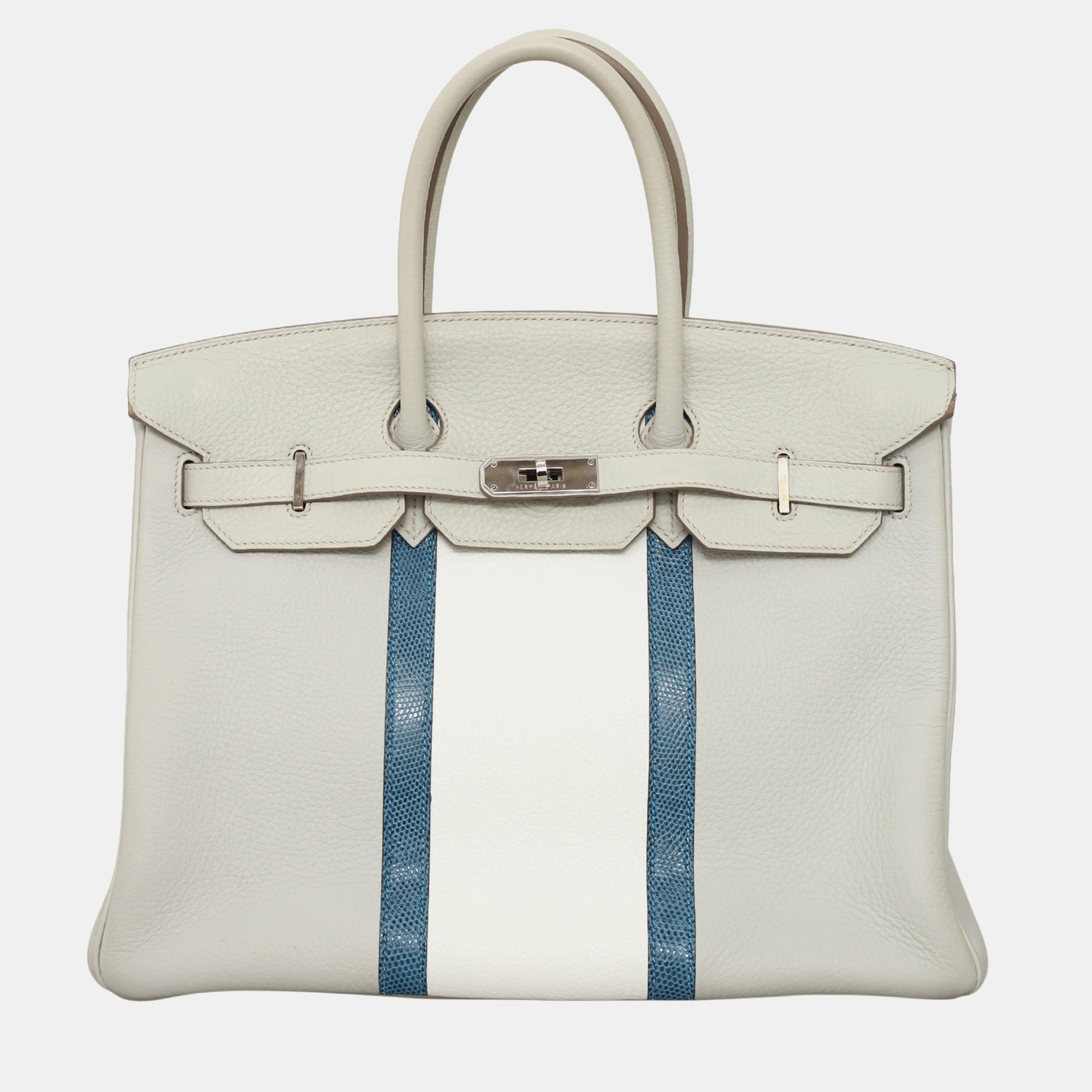 

Hermes Birkin 35 Club Gris Perle Lizard Leather Bag, White