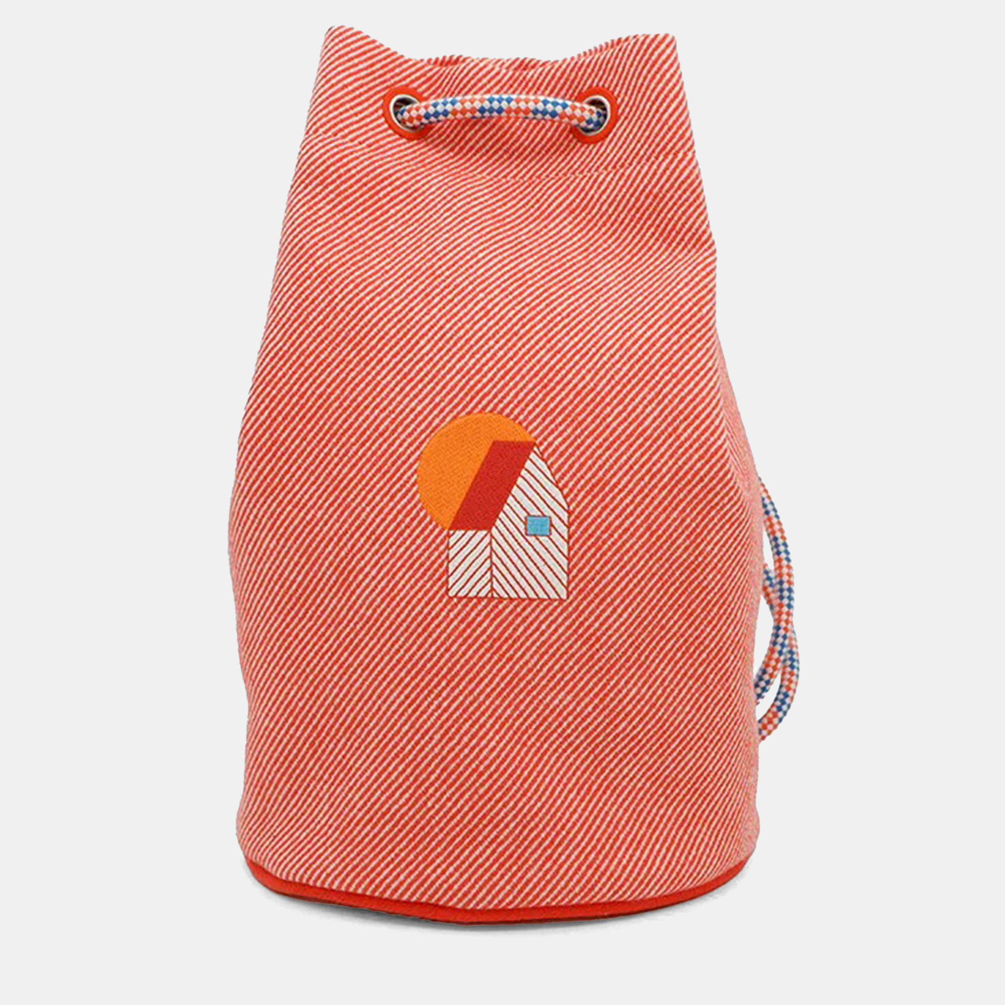 

Hermes Les Cabnes Orange Wool Drawstring Bag