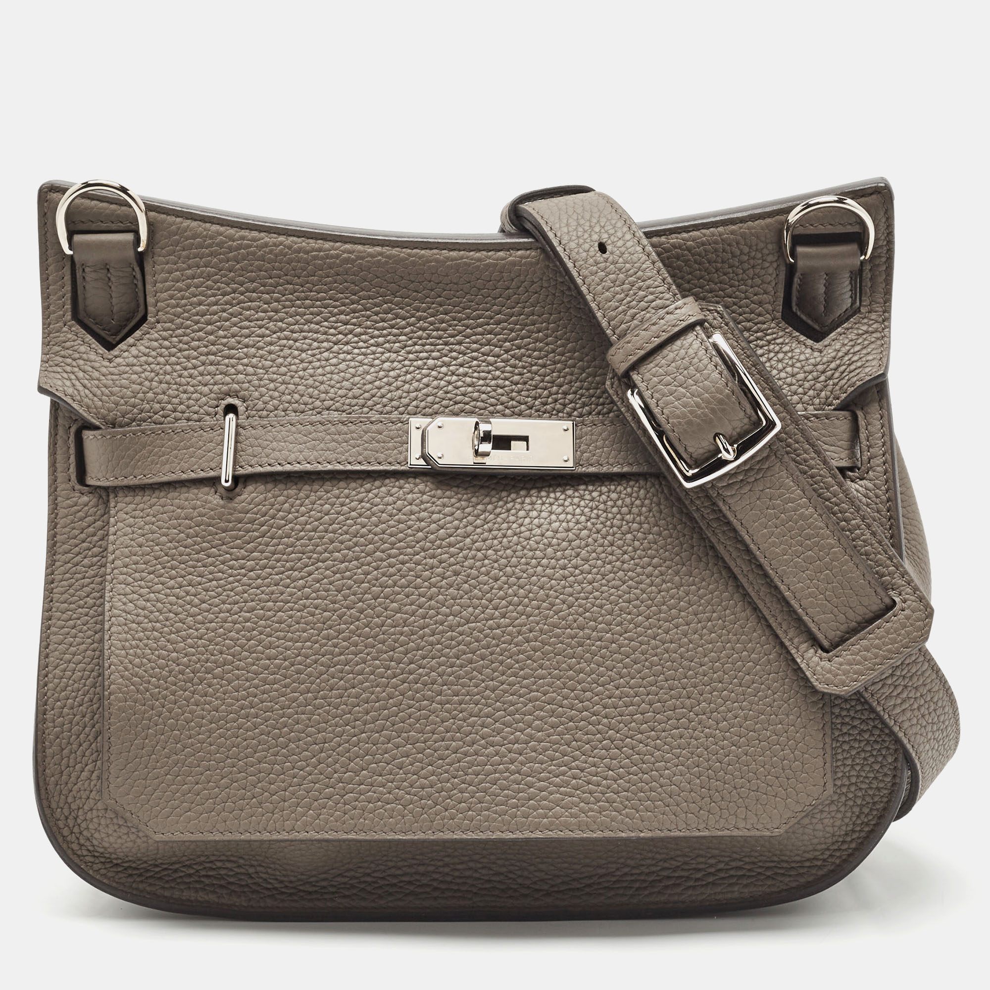 

Hermes Etain Taurillon Clemence Leather Palladium Finish Jypsiere 28 Bag, Grey