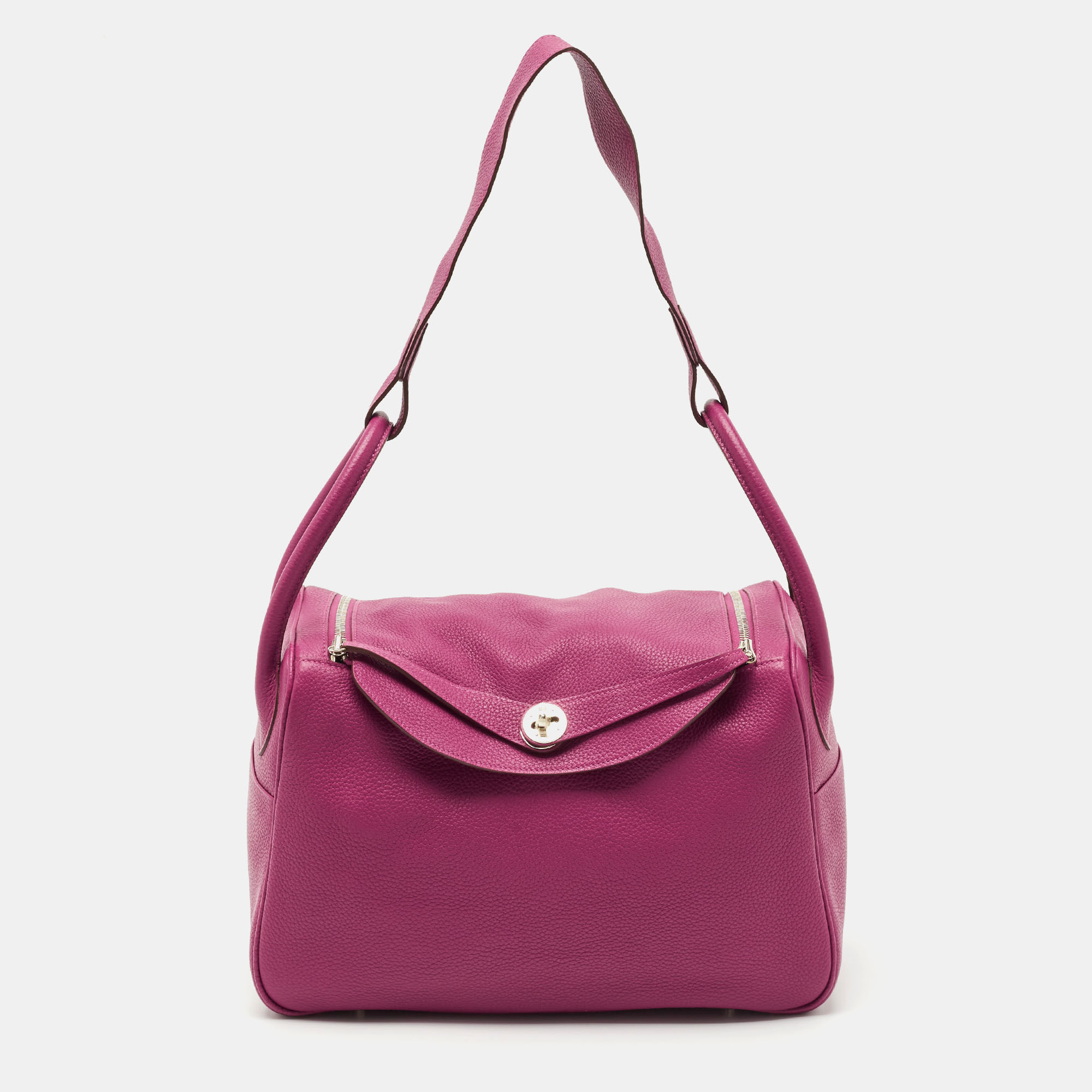 

Hermes Tosca Taurillon Clemence Leather Palladium Finish Lindy 34 Bag, Purple