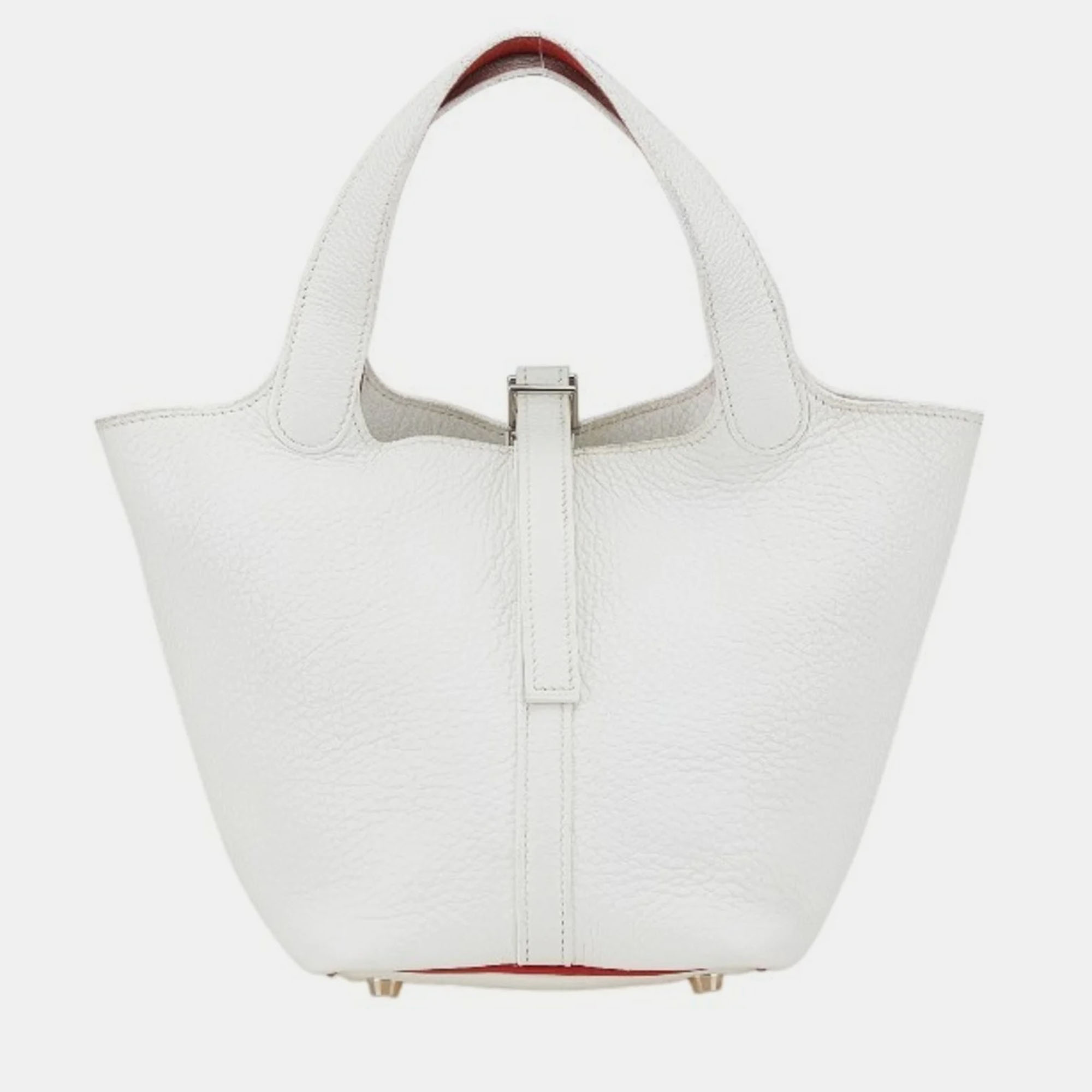 

Hermes Picotin Lock 18 White/Red Togo Leather Tote Bag