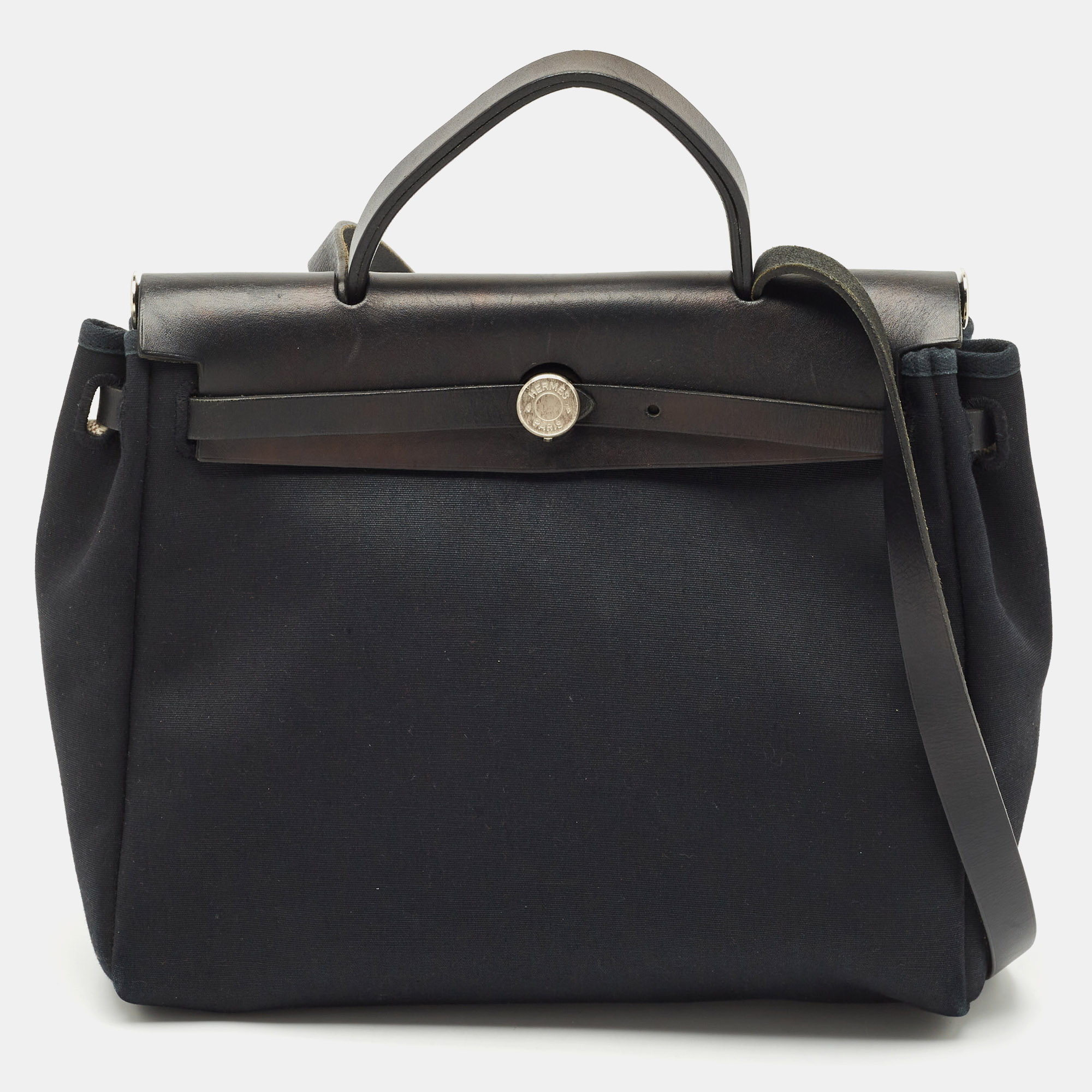 Pre-owned Hermes Black Canvas And Leather Herbag 31 Bag