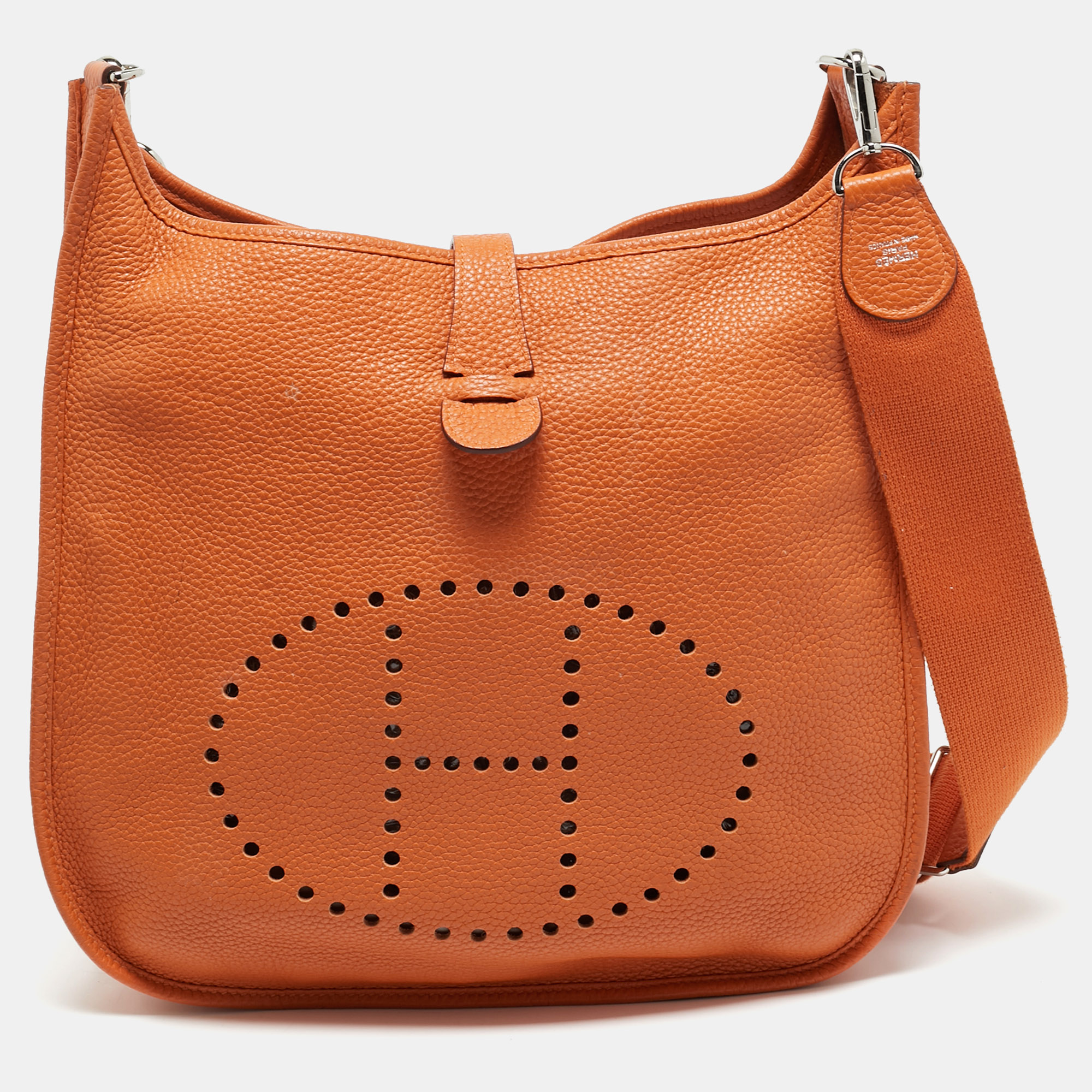 

Hermes Orange Taurillon Clemence Leather Evelyne III GM Bag