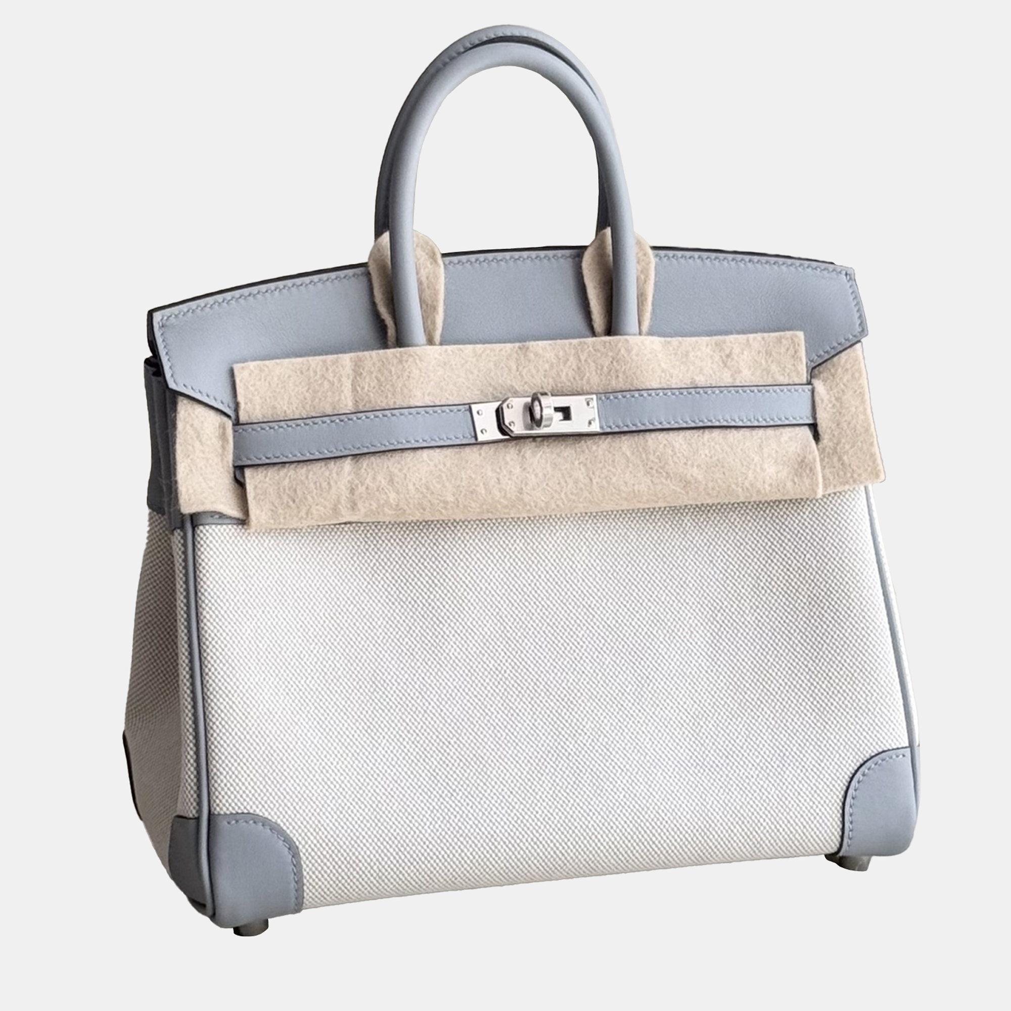 

Hermes Birkin 25 Puppete Grey Canvas Swift Leather Handbag
