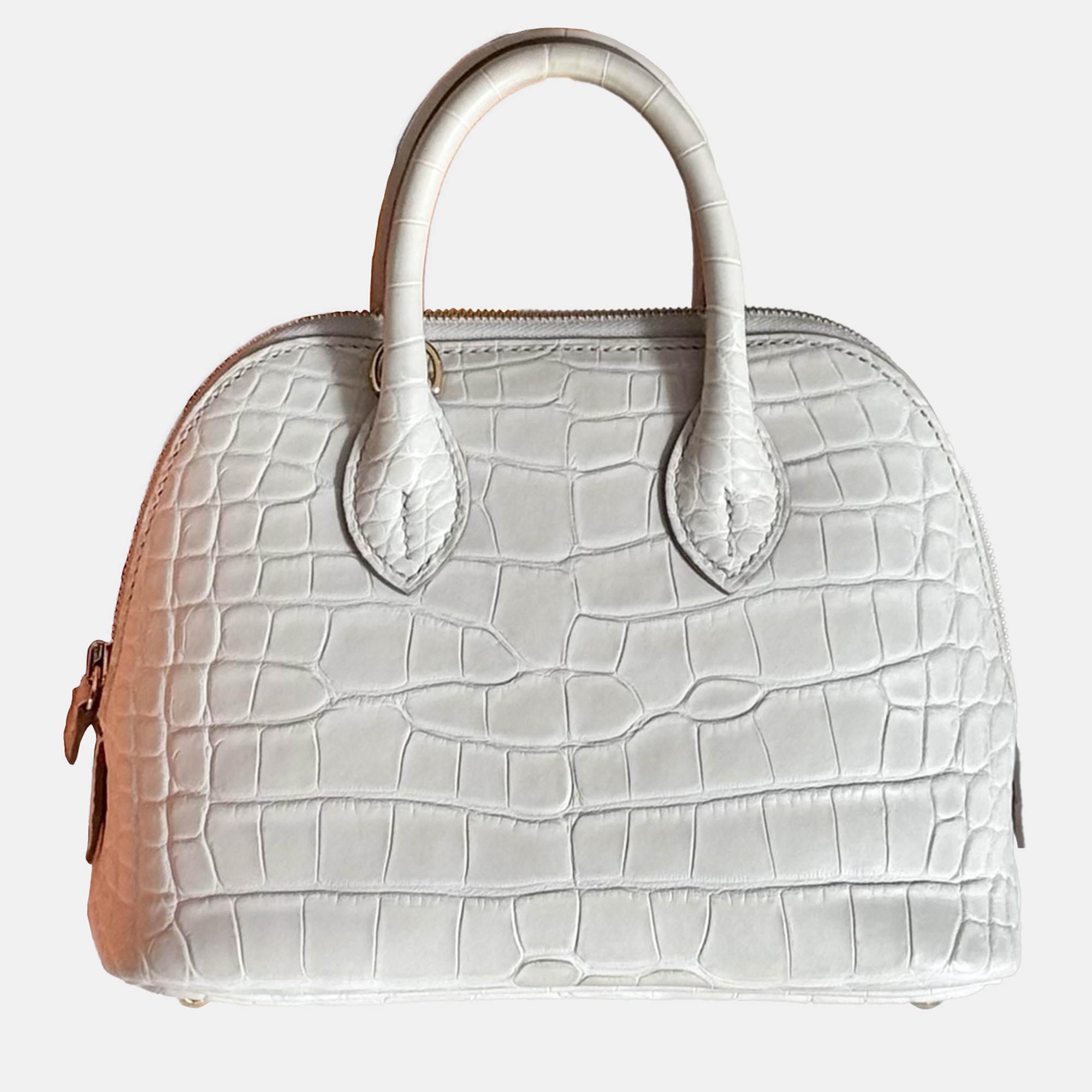 

Hermes Boldie Mini Crocodile Leather Tote Bag, White