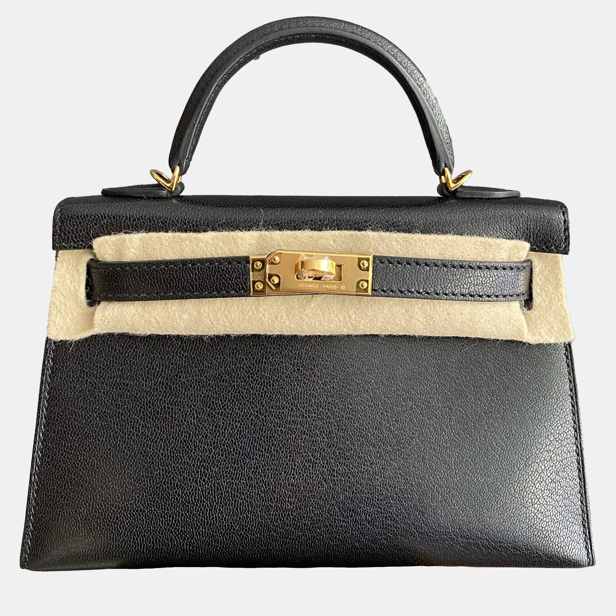 

Hermes Mini Kelly II Black Goatskin Leather Handbag