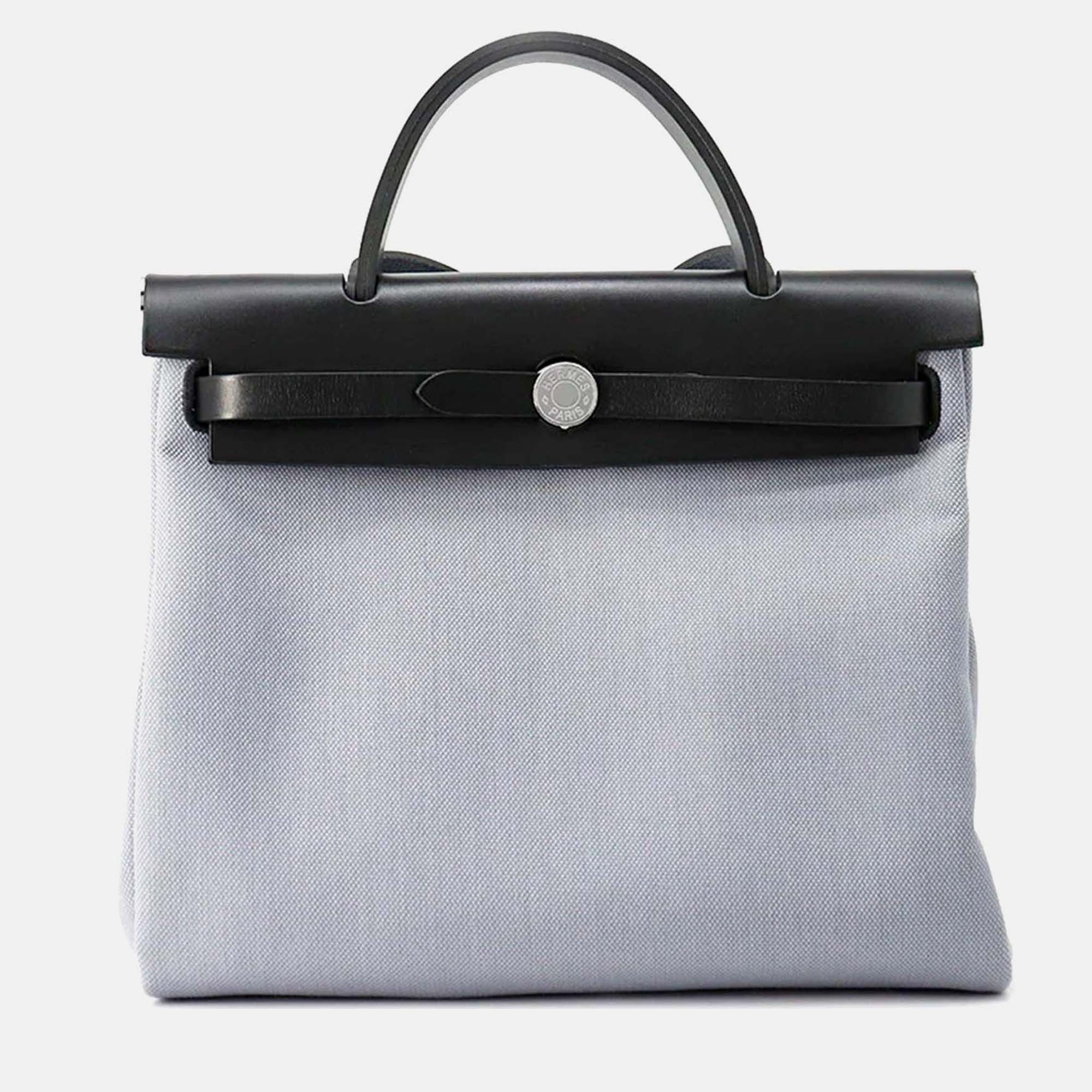 

Hermes Herbag Black/Green Pantan Toile Officier Vache Hunter Leather Handbag