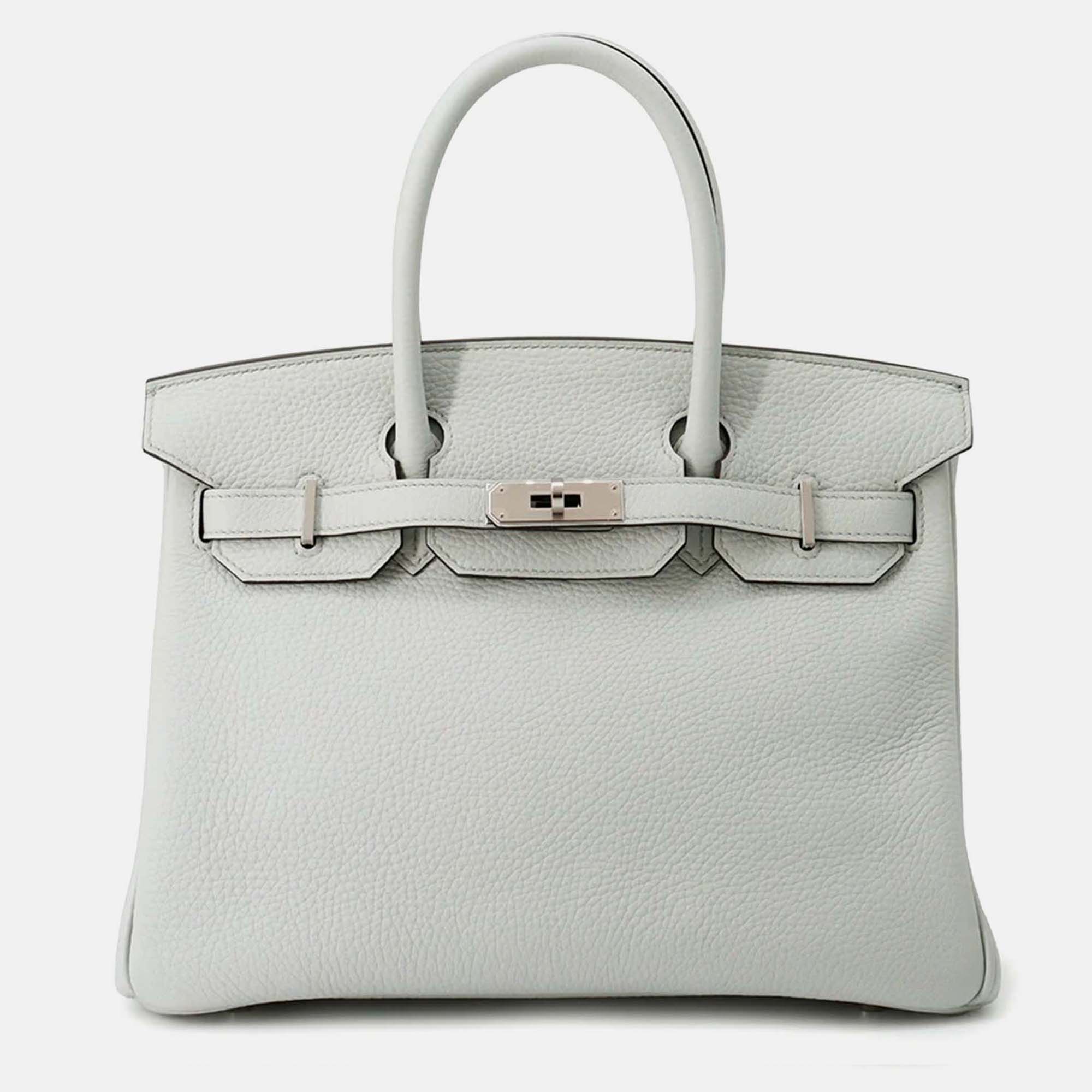 

Hermes Birkin 30 Blue Pale Taurillon Clemence Leather Tote Bag
