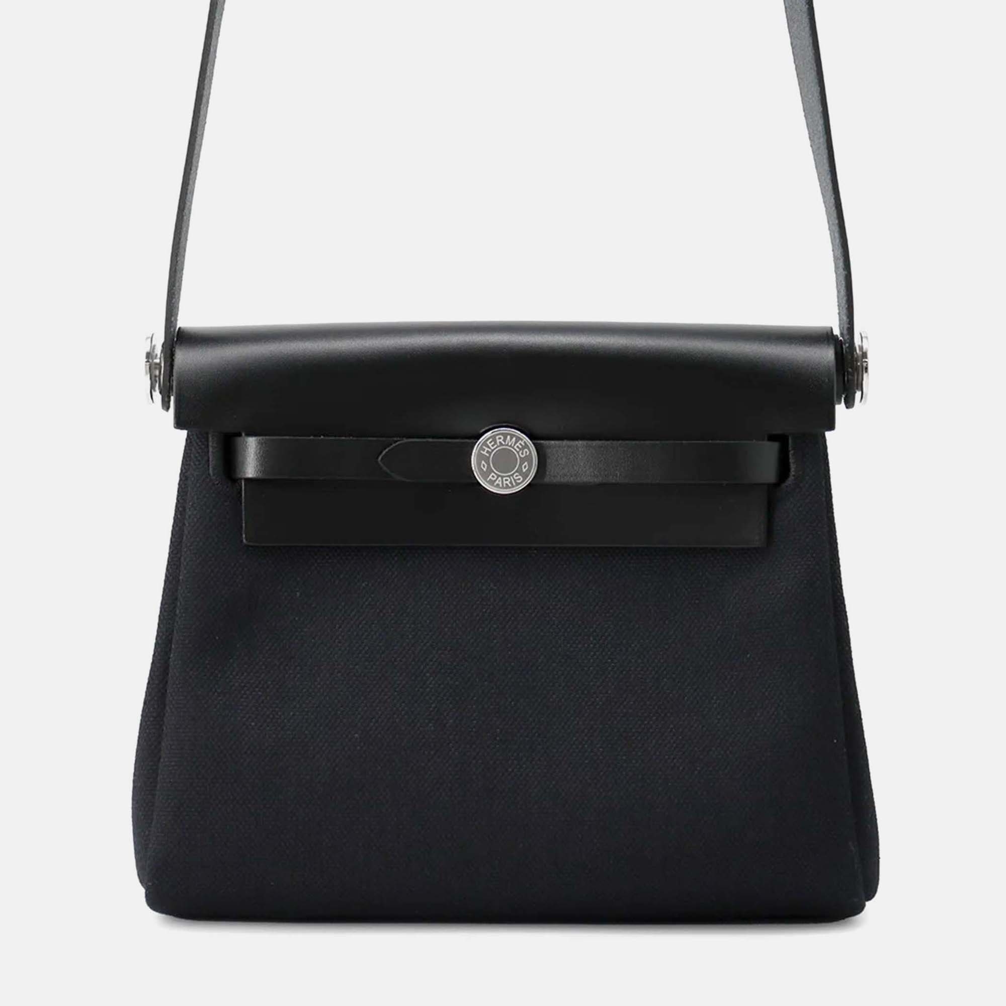 

Hermes Herbag Zip 20 Black Toile H Viking Vache Hunter Leather Handbag