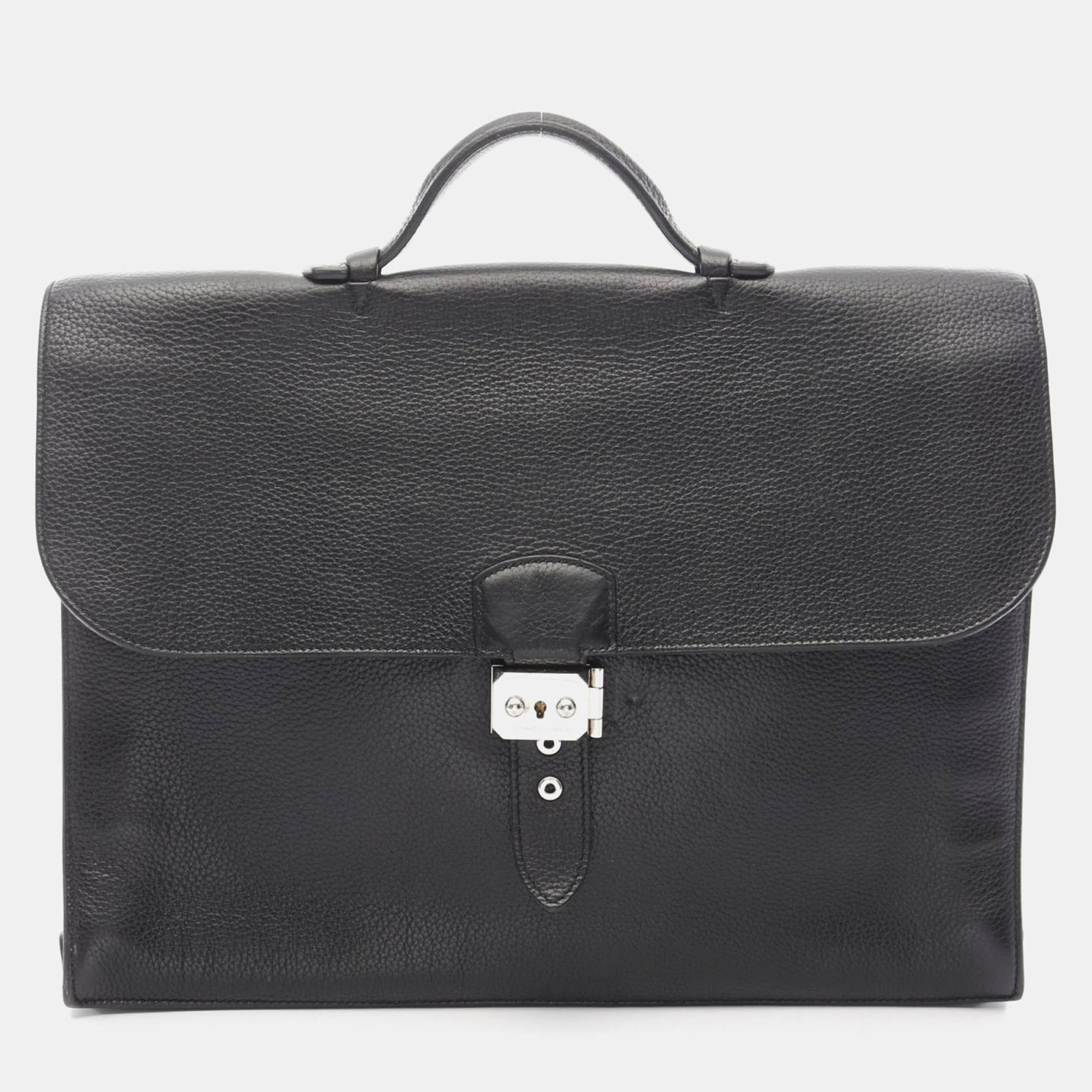 

Hermes Sac A Depeche 38 Black Togo Leather Briefcase Business Bag