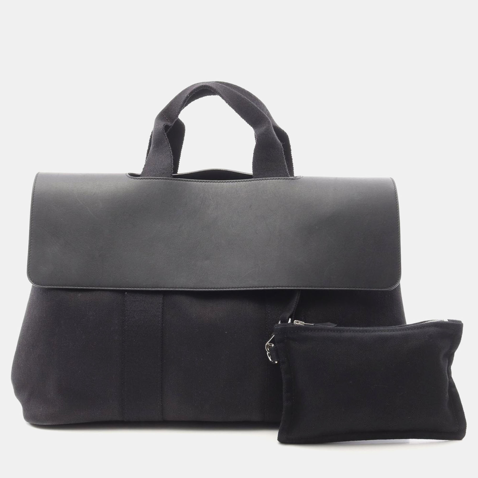 

Hermes Valparaiso MM Black Toile Chevron Leather Handbag