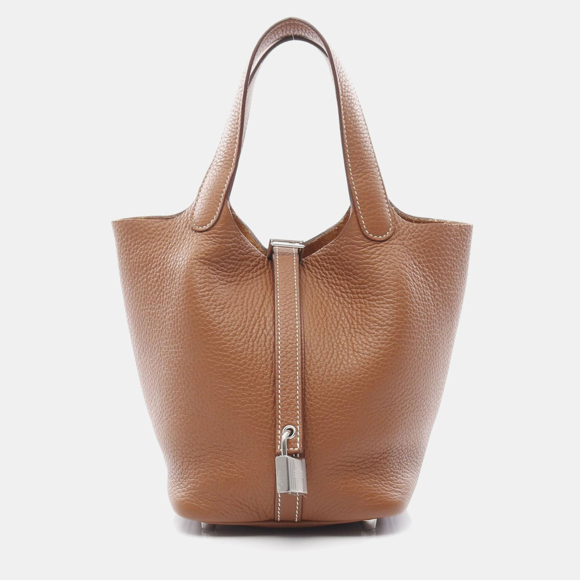

Hermes Picotin Lock 18 Gold Taurillon Clemence Leather Tote Bag, Brown