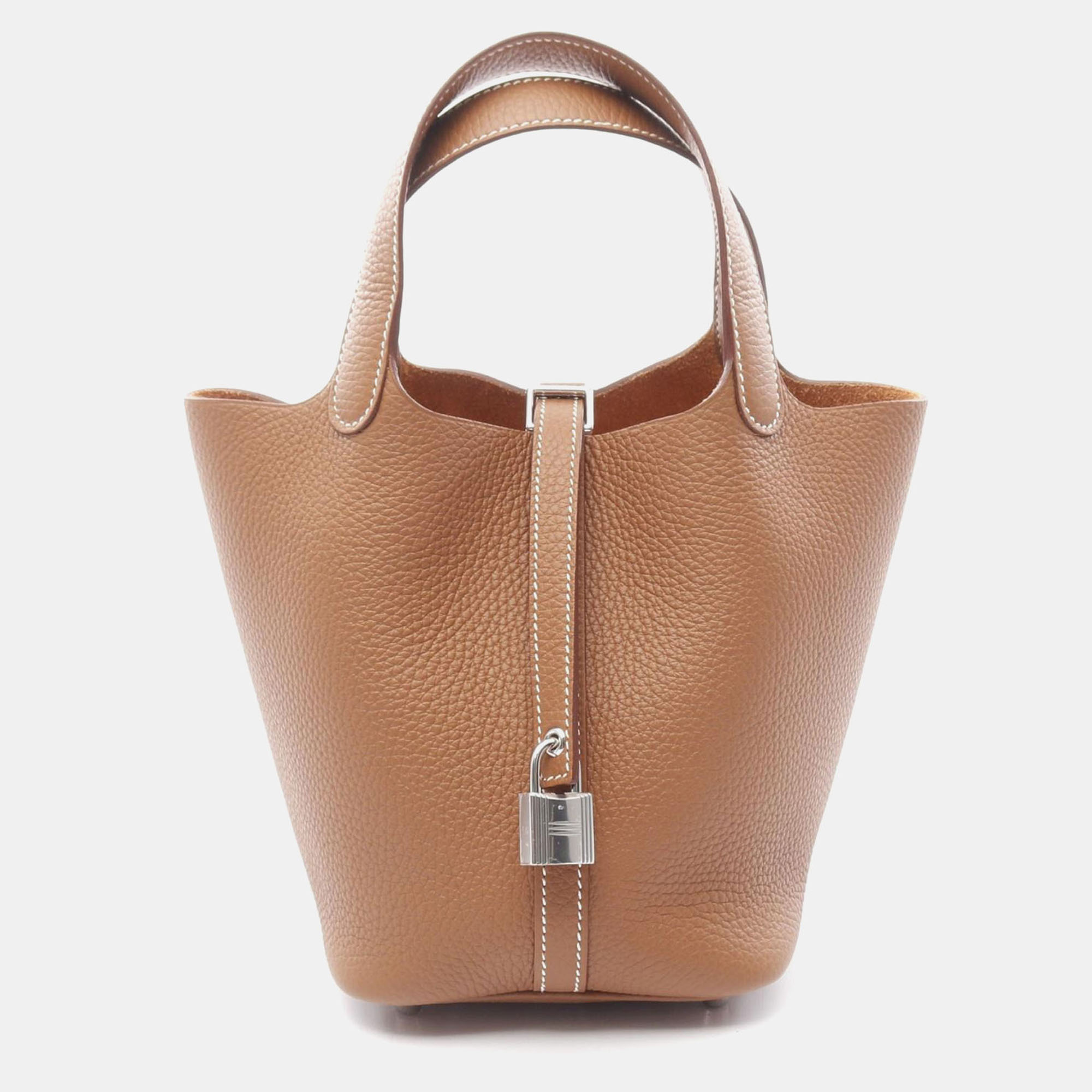 

Hermes Picotin Lock 18 Gold Taurillon Clemence Leather Tote Bag, Brown