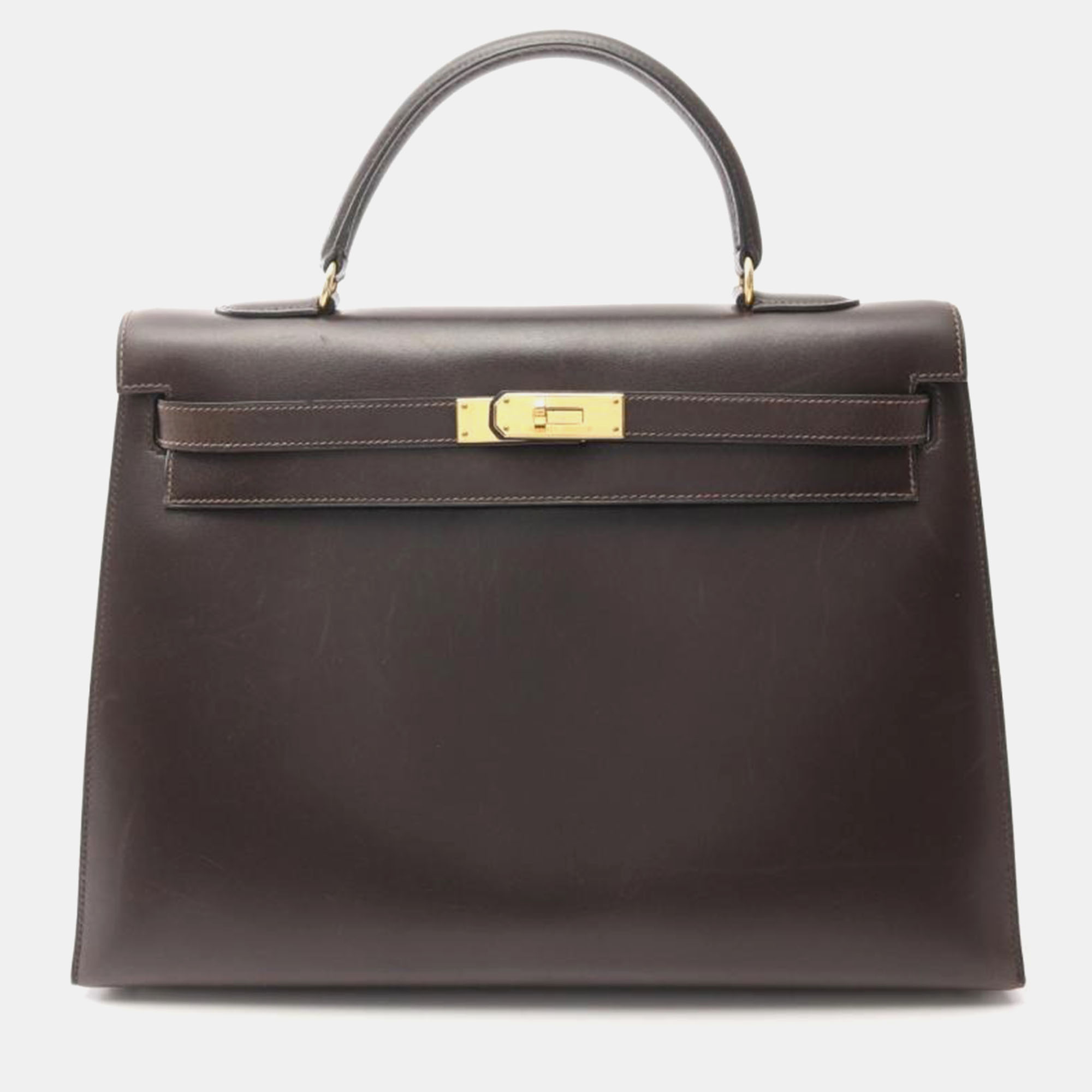 

Hermes Kelly 35 Brown Box Calf Leather Handbag