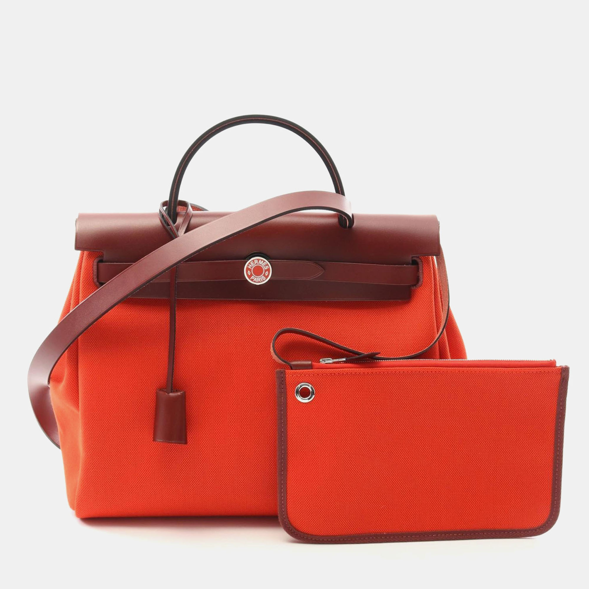 

Hermes Herbag Zip 31 Rouge H Piment Toile Military Vache Hunter Leather Shoulder Bag, Red