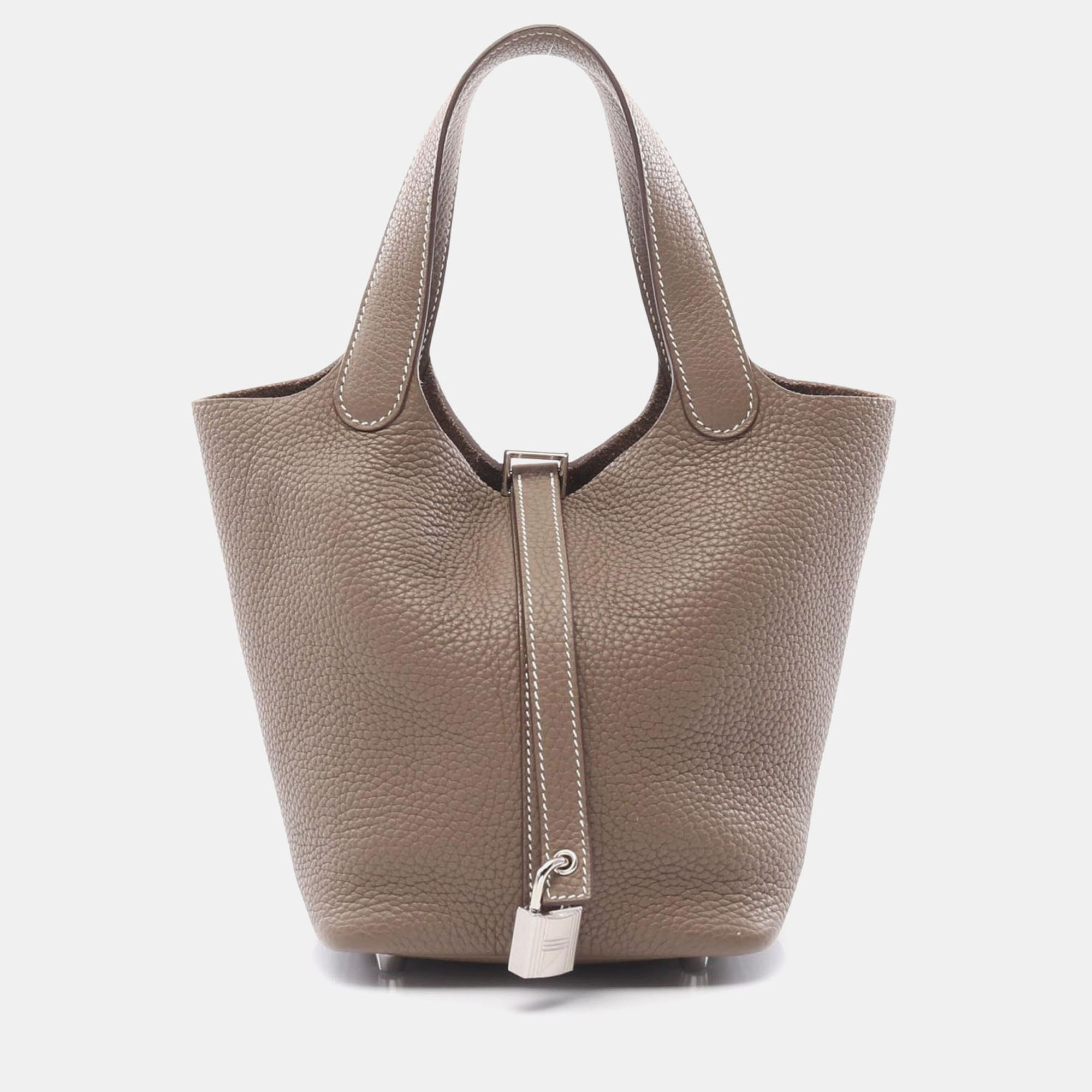 

Hermes Picotin Lock 18 Etoupe Taurillon Clemence Leather Tote Bag, Brown