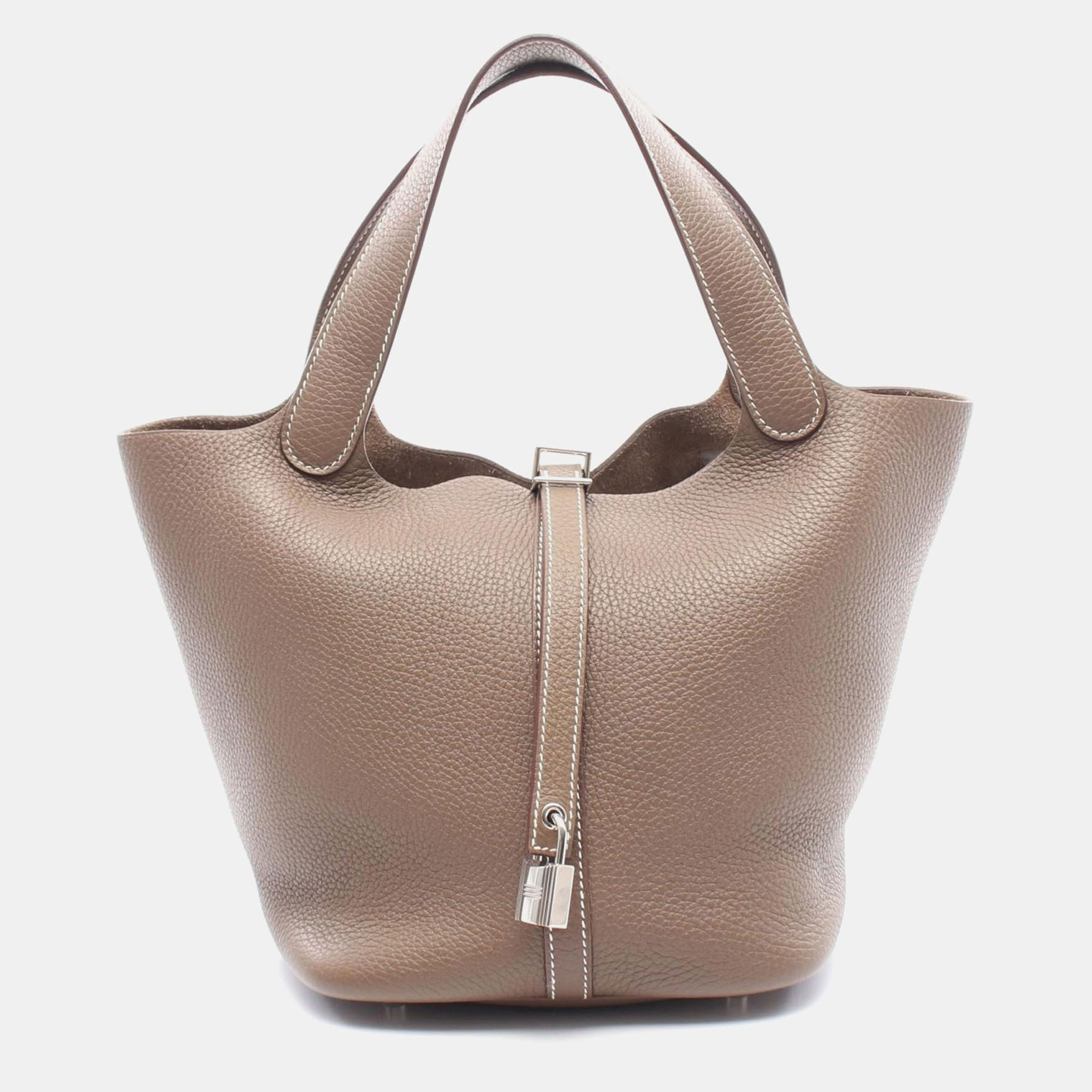 

Hermes Picotin Lock 22 Etoupe Taurillon Clemence Leather Tote Bag, Brown