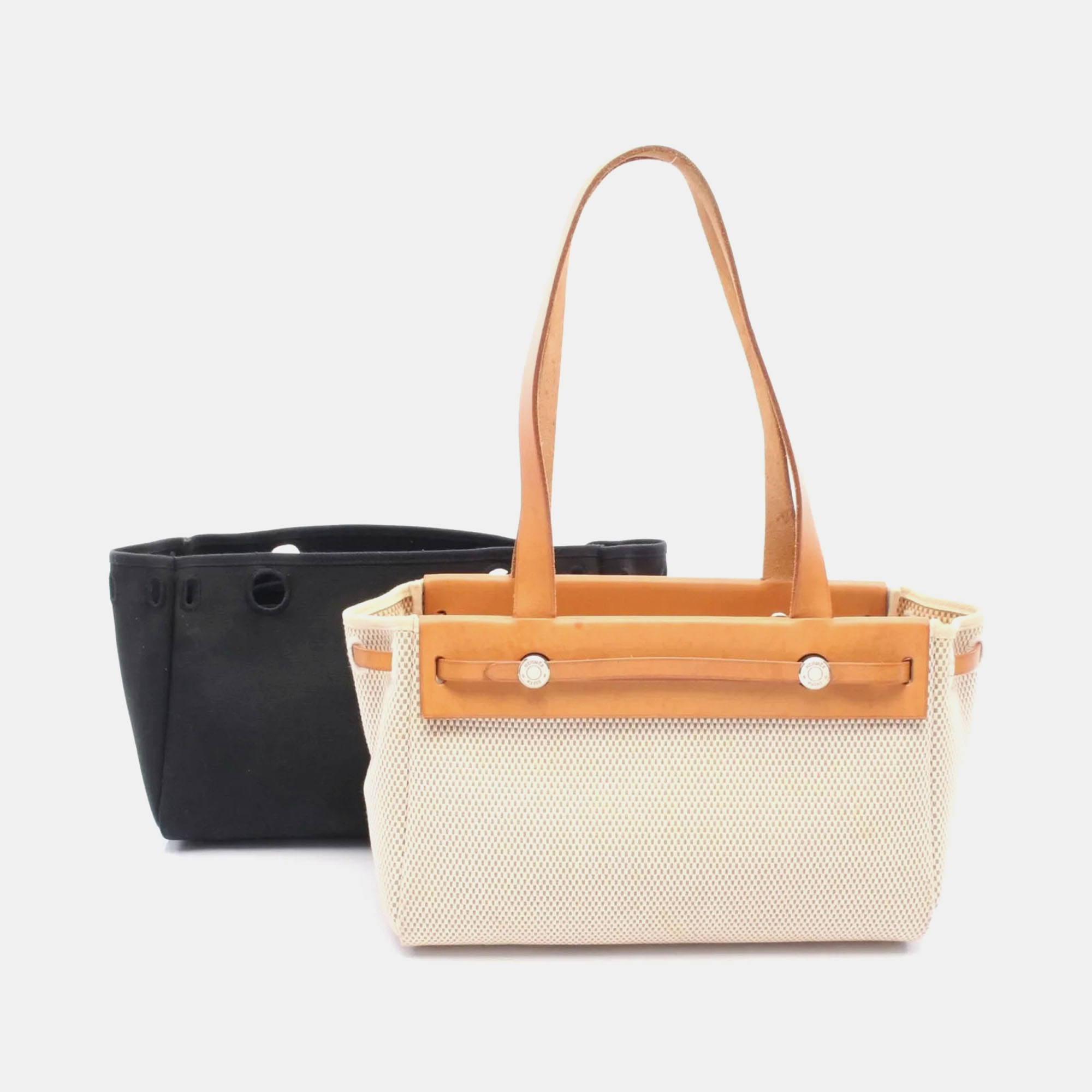 

Hermes Herbag Cabas Natural H Toile Leather Bag, Beige