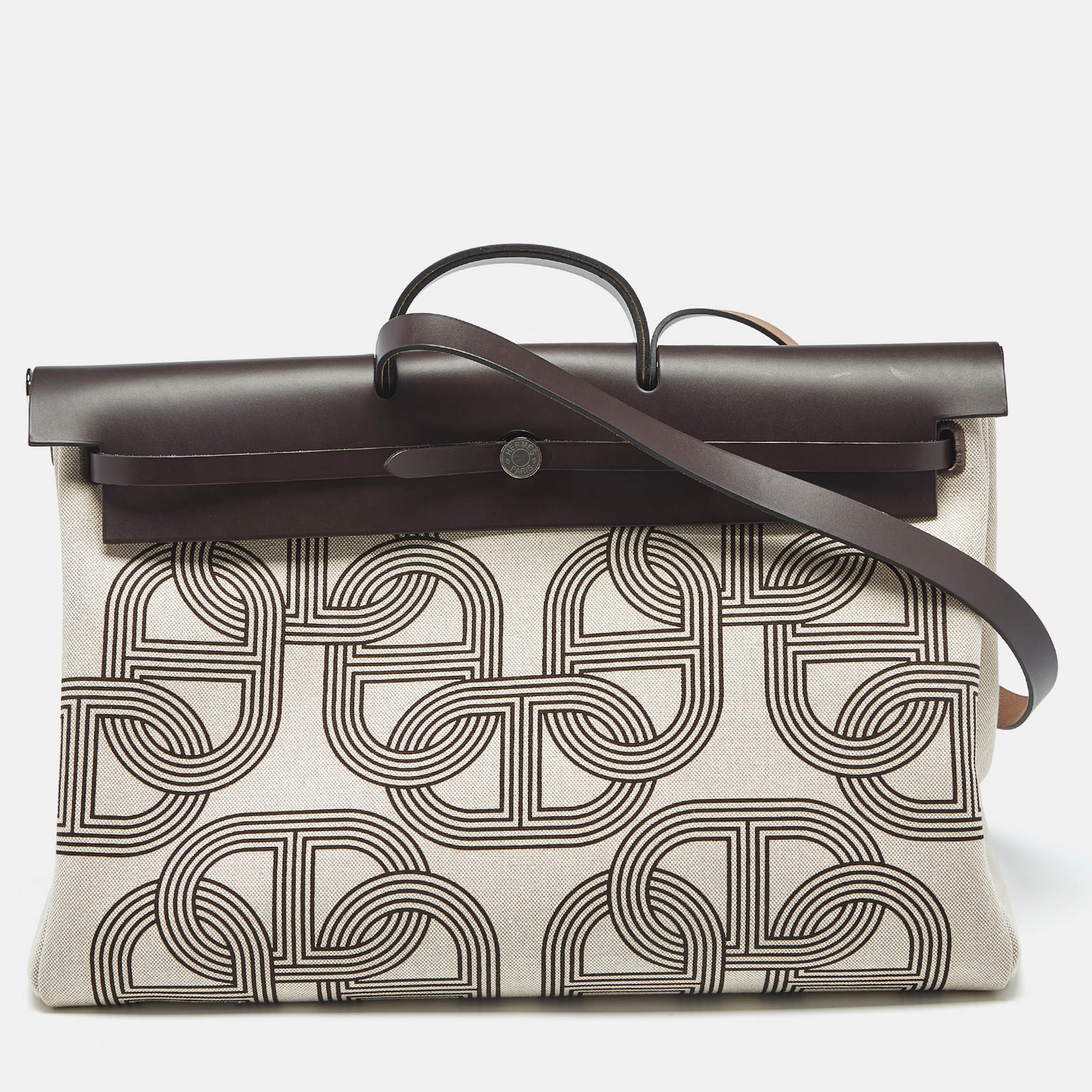 

Hermes Ebene/Ecru H Plume Canvas and Hunter Leather Circuit 24 Herbag Zip Cabine 50 Bag, Brown