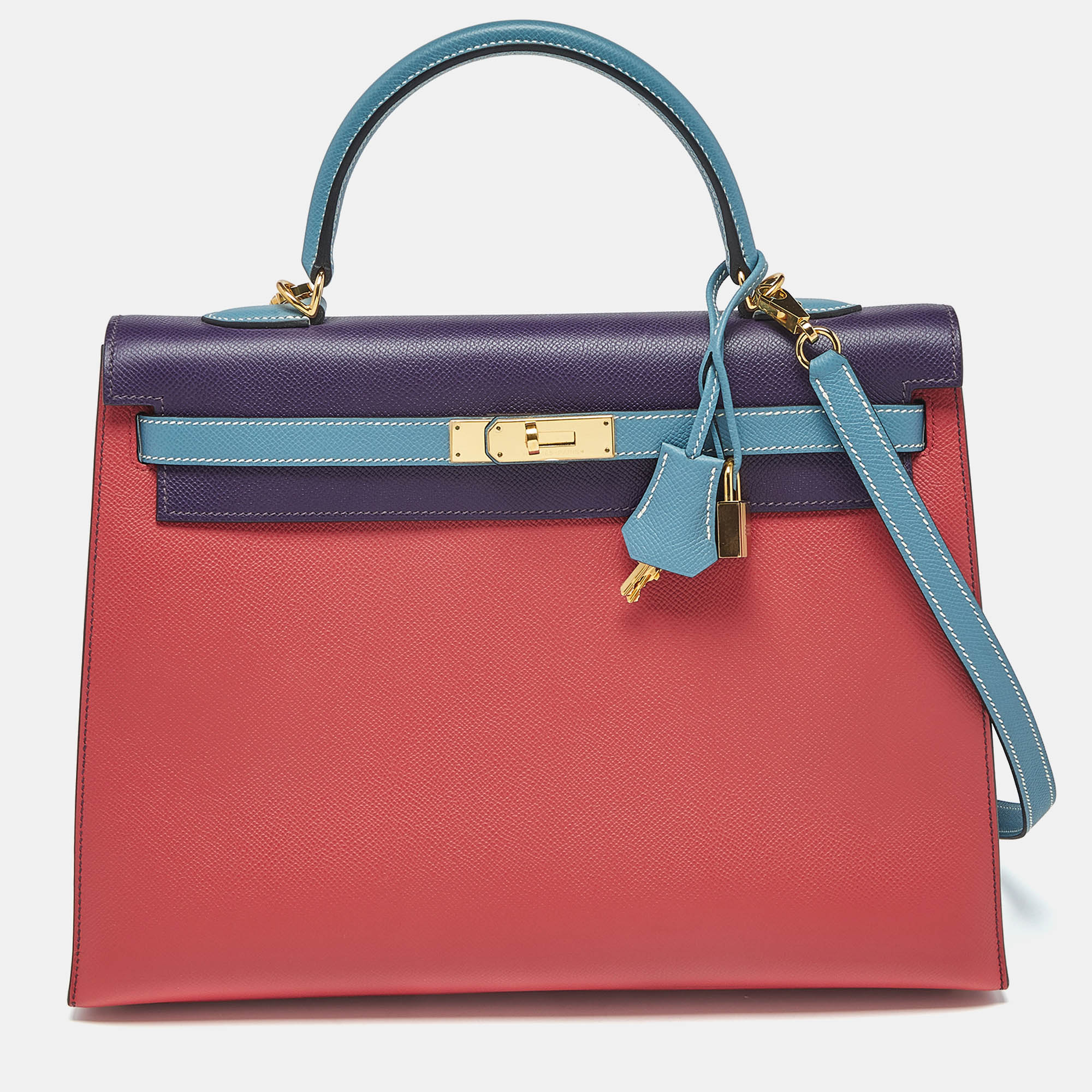 

Hermes Bleu Jean/Anemone/Rose Tyrien Epsom Leather Gold Finish Kelly Sellier 35 Bag, Multicolor