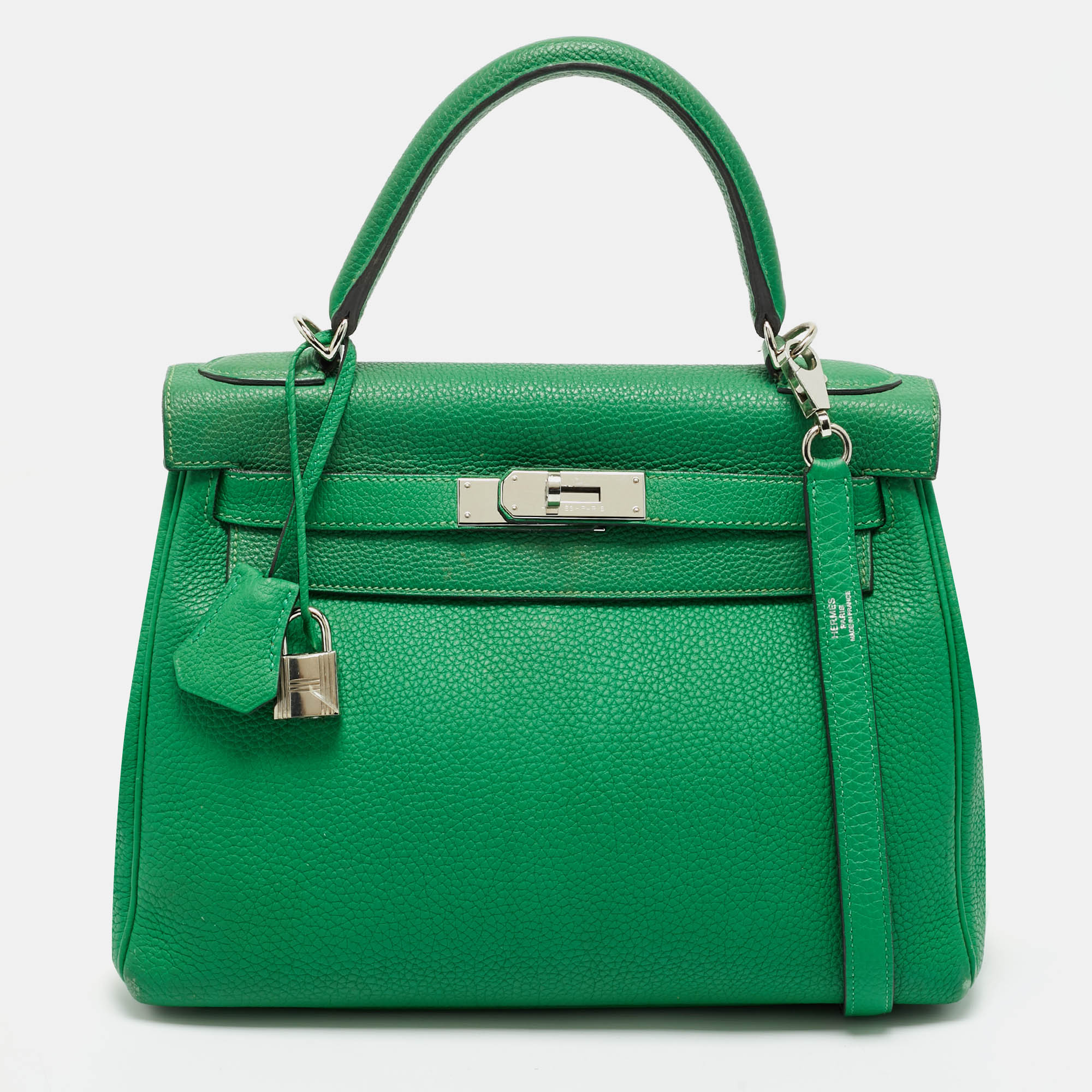 

Hermes Bambou Togo Leather Palladium Finish Kelly Retourne 28 Bag, Green