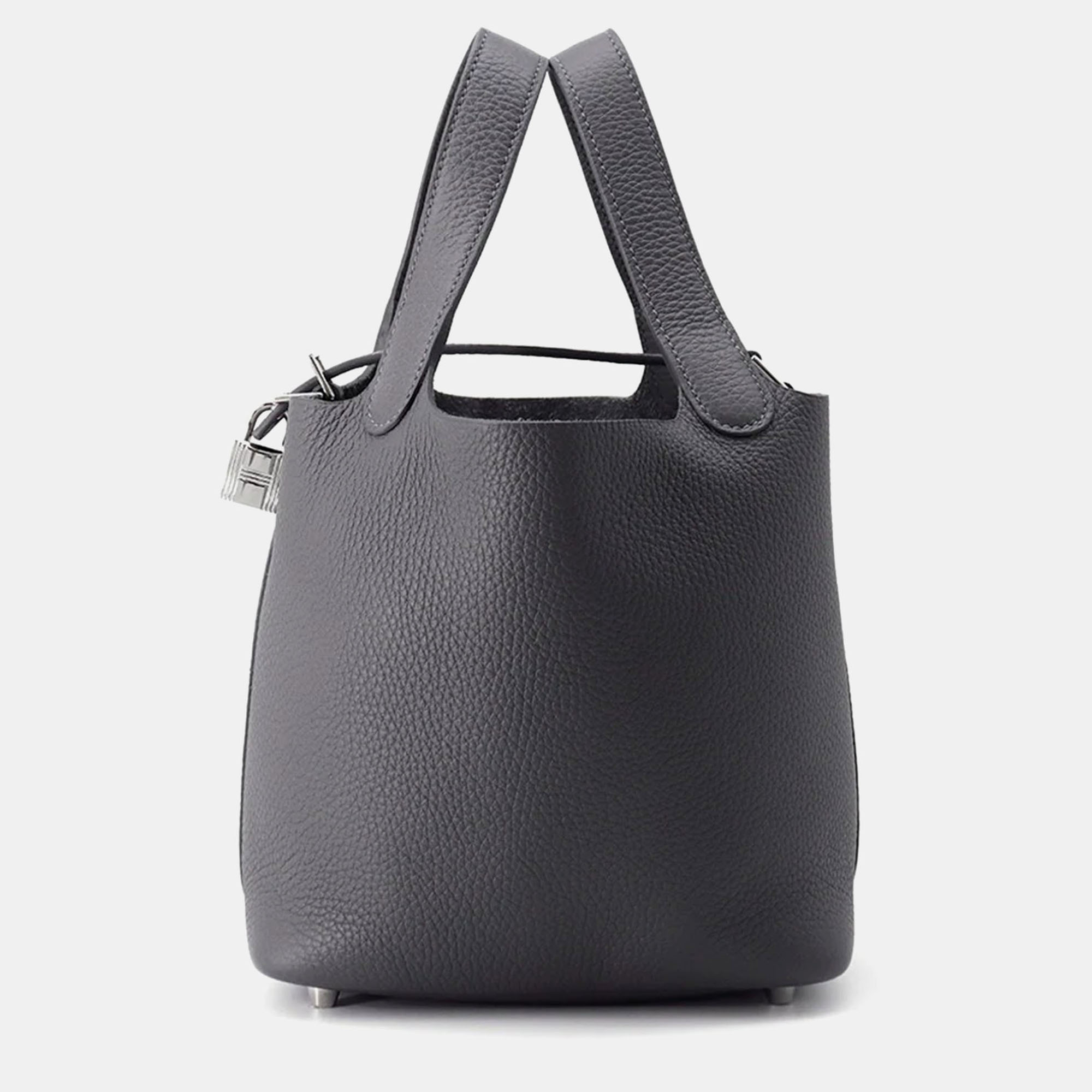 

Hermes Picotin Lock 18 Ardoise Taurillon Clemence Tote Bag, Grey