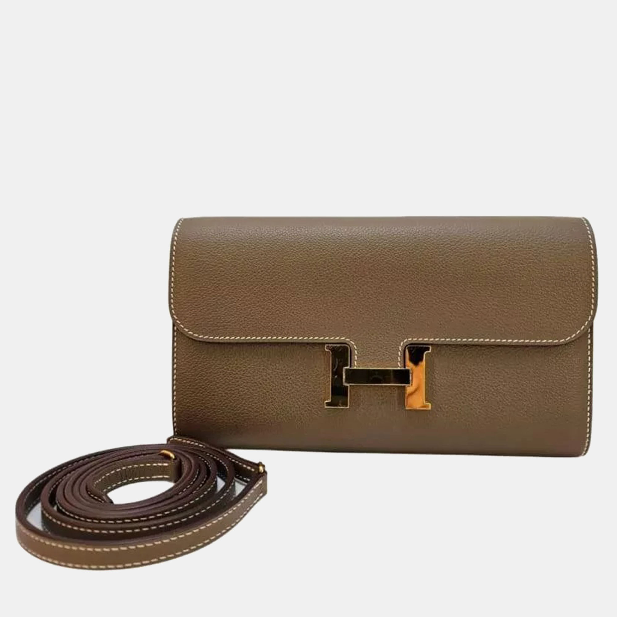Pre-owned Hermes Constance To Go Wallet In Epsom Etoupe Color Gold Hardware