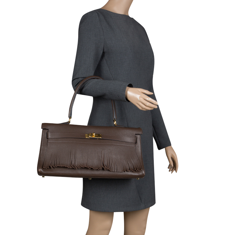 

Hermes Cacao Clemence Leather Gold Hardware Shoulder Kelly 40 Bag, Brown