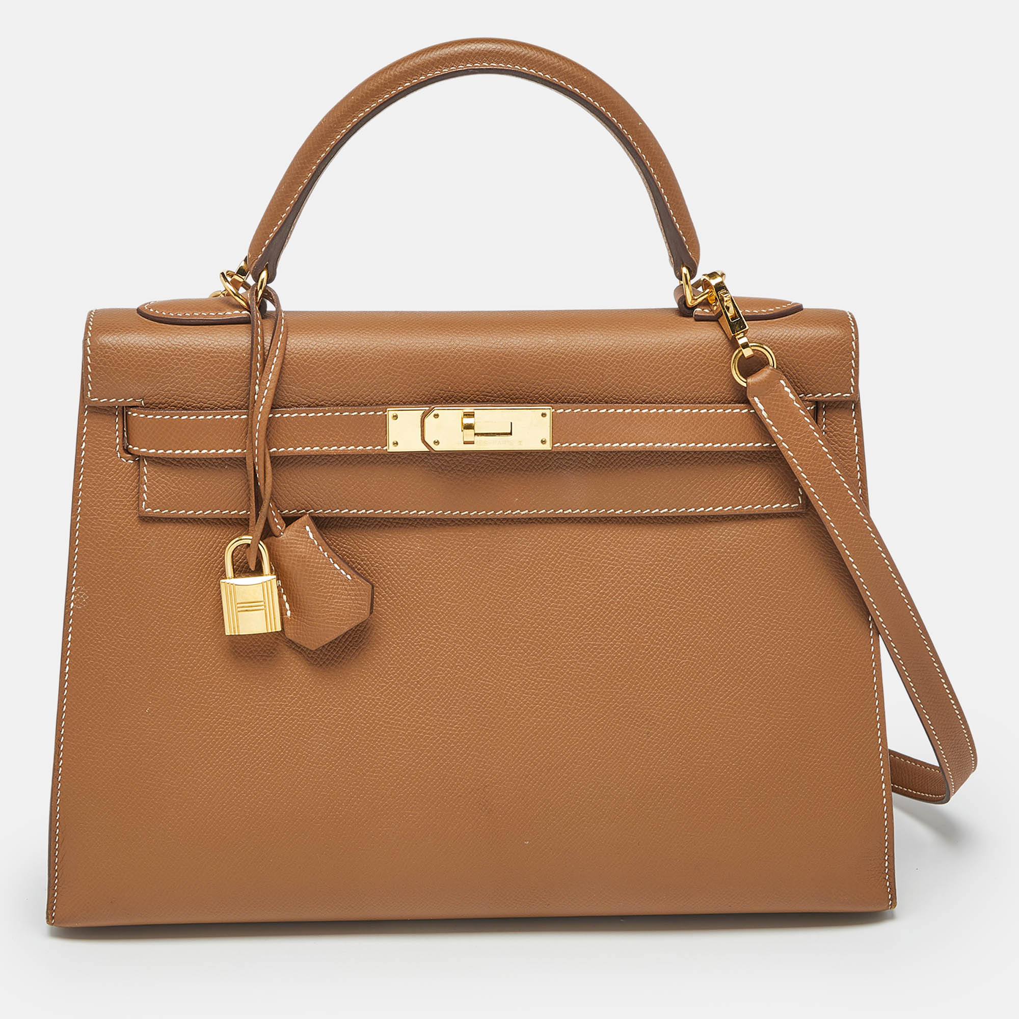 

Hermes Gold Epsom Leather Gold Finish Kelly Sellier 32 Bag, Brown