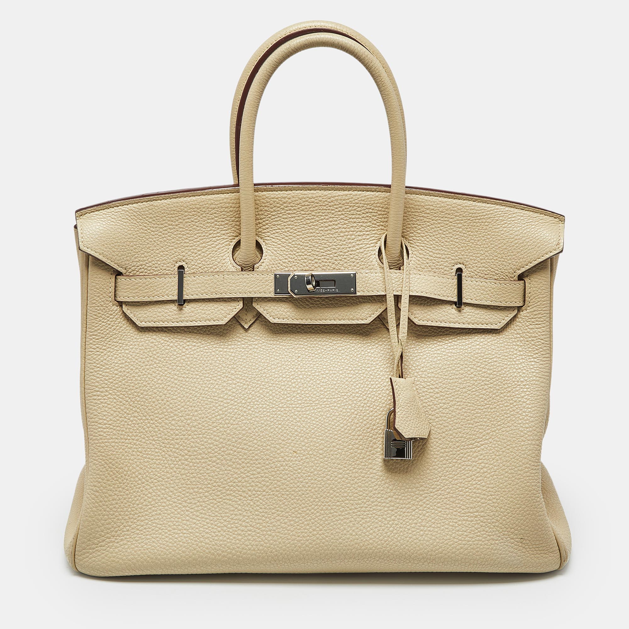 

Hermes Parchemin Togo Leather Palladium Finish Birkin 35 Bag, Cream